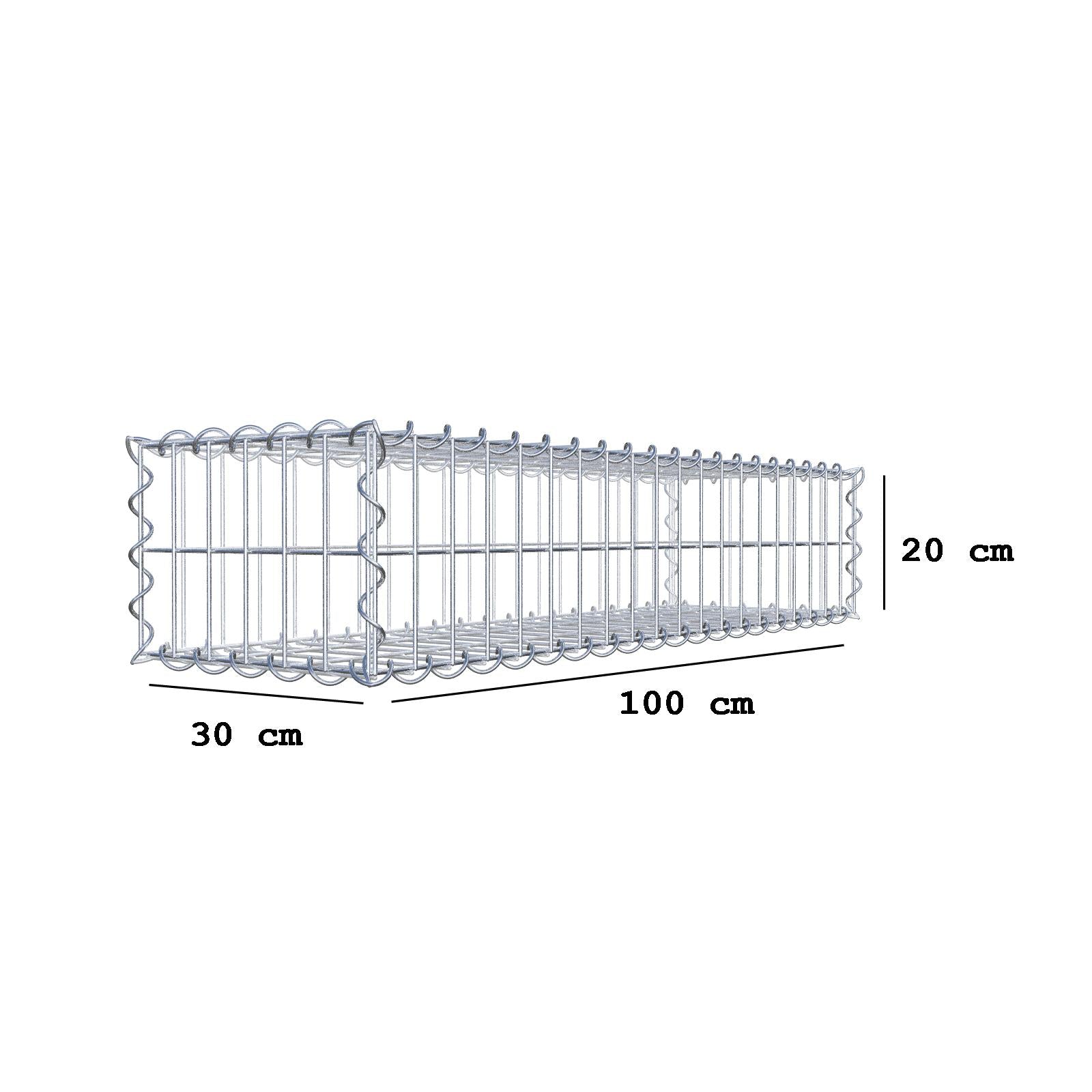 Schanskorf 100 cm x 20 cm x 30 cm (L x H x D), maaswijdte 5 cm x 10 cm, spiraalvormig