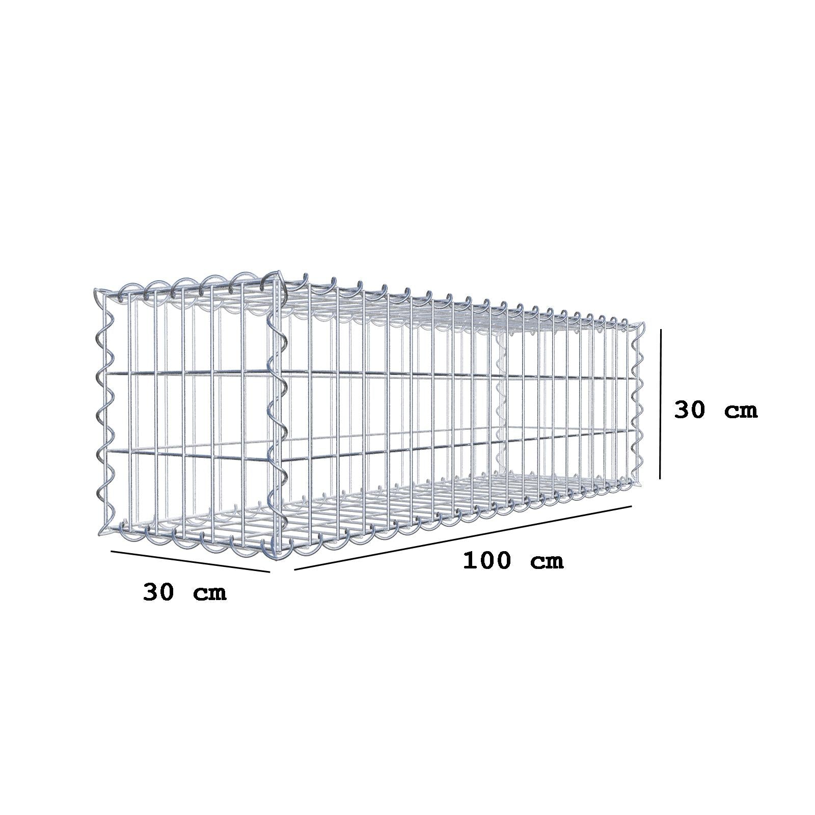 Gabbione 100 cm x 30 cm x 30 cm (L x H x P), maglia 5 cm x 10 cm, spirale