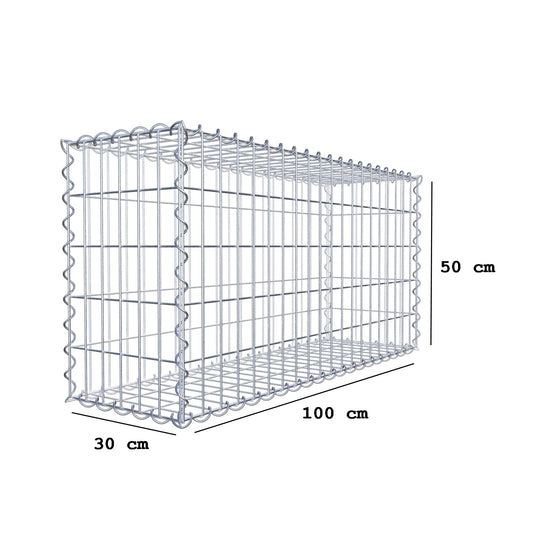 Gabion 100 cm x 50 cm x 30 cm (L x H x D), maskestørrelse 5 cm x 10 cm, spiral