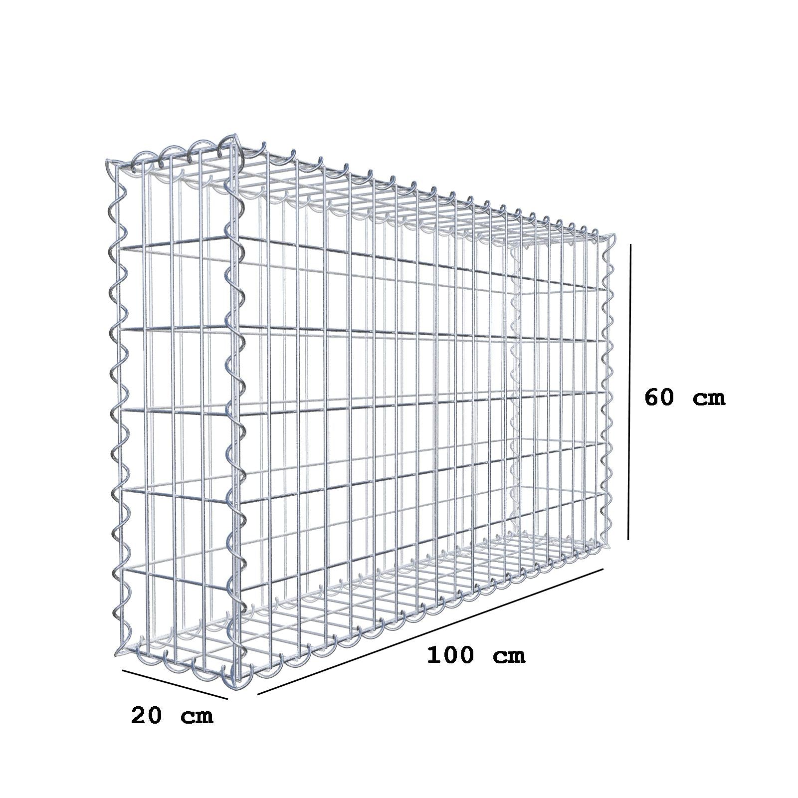 Gabion 100 cm x 60 cm x 20 cm (L x H x D), maskstorlek 5 cm x 10 cm, spiral