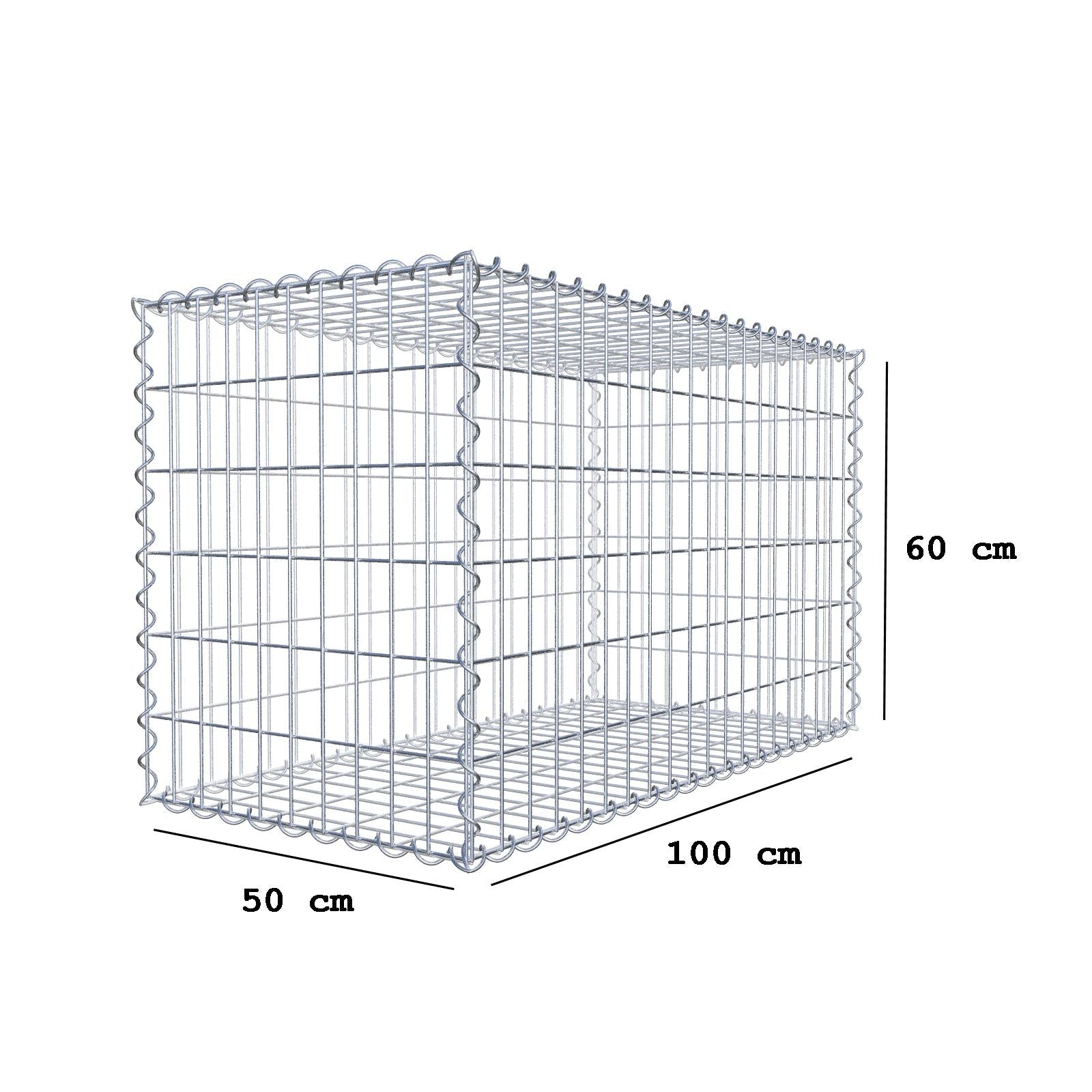 Schanskorf 100 cm x 60 cm x 50 cm (L x H x D), maaswijdte 5 cm x 10 cm, spiraalvormig