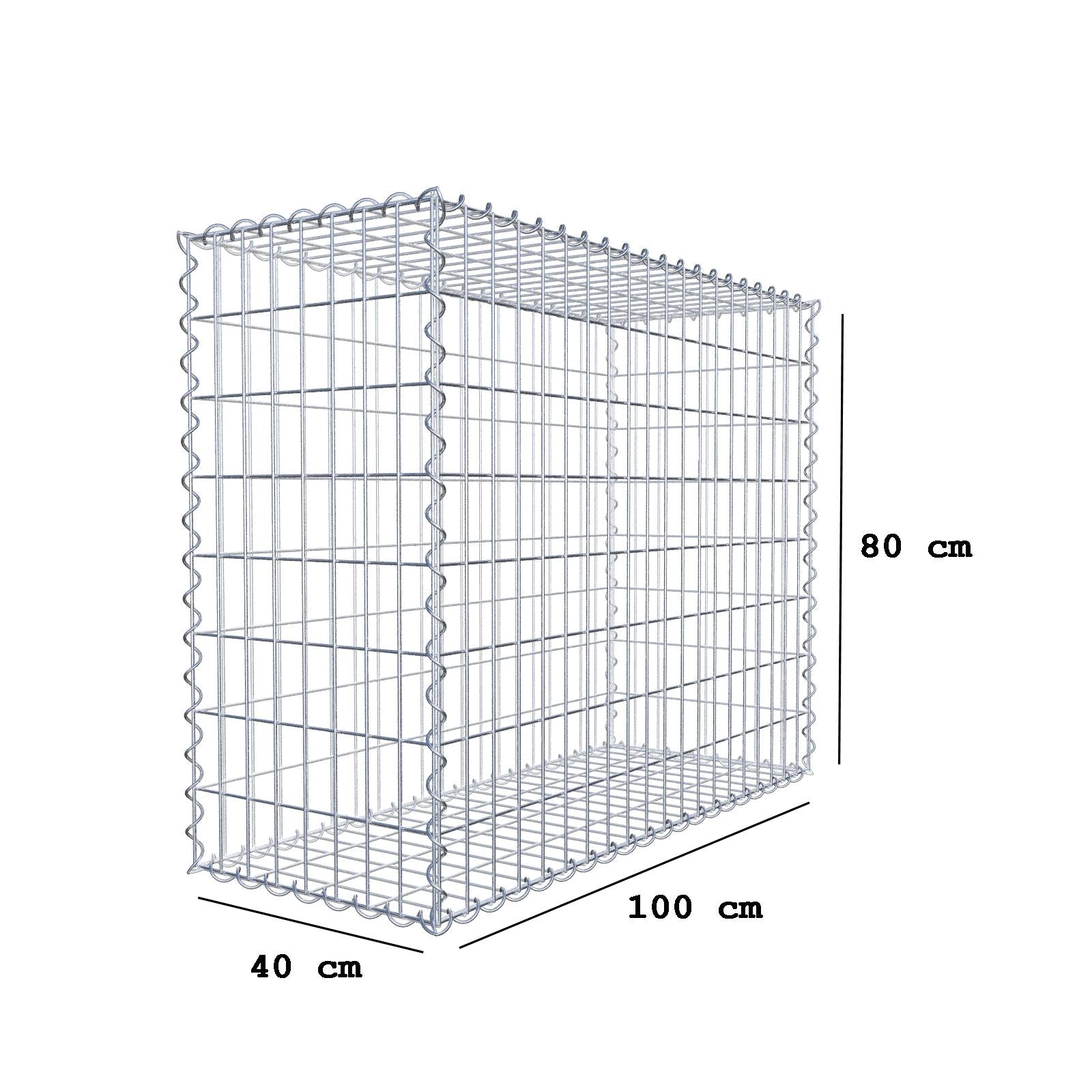 Gabião 100 cm x 80 cm x 40 cm (C x A x P), malhagem 5 cm x 10 cm, espiral