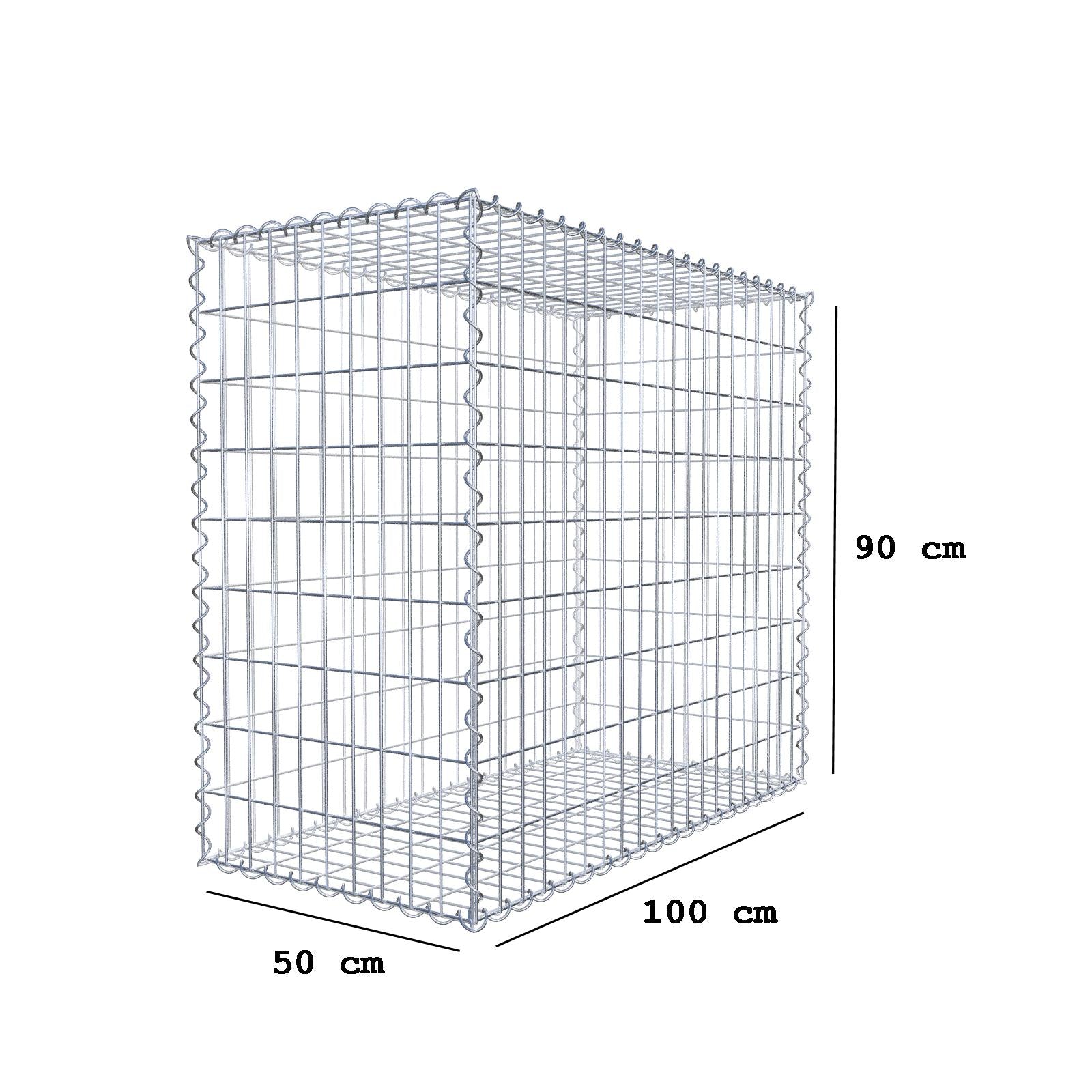 Gabbione 100 cm x 90 cm x 50 cm (L x H x P), maglia 5 cm x 10 cm, spirale