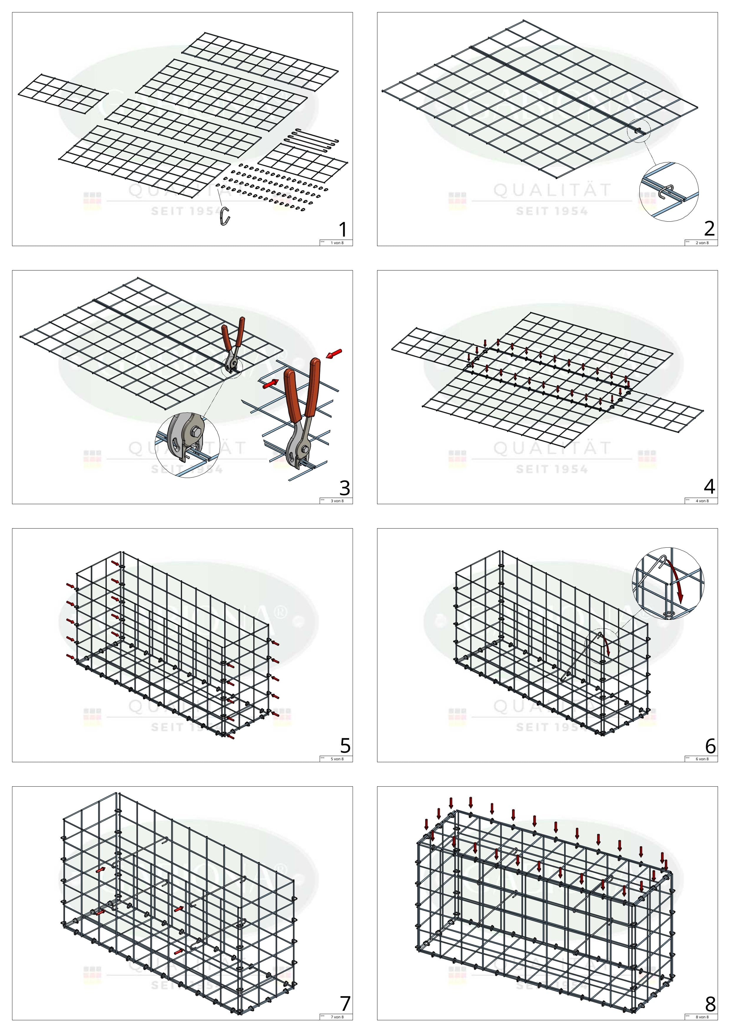 Gabião 100 cm x 80 cm x 20 cm (C x A x P), malhagem 10 cm x 10 cm, anel C