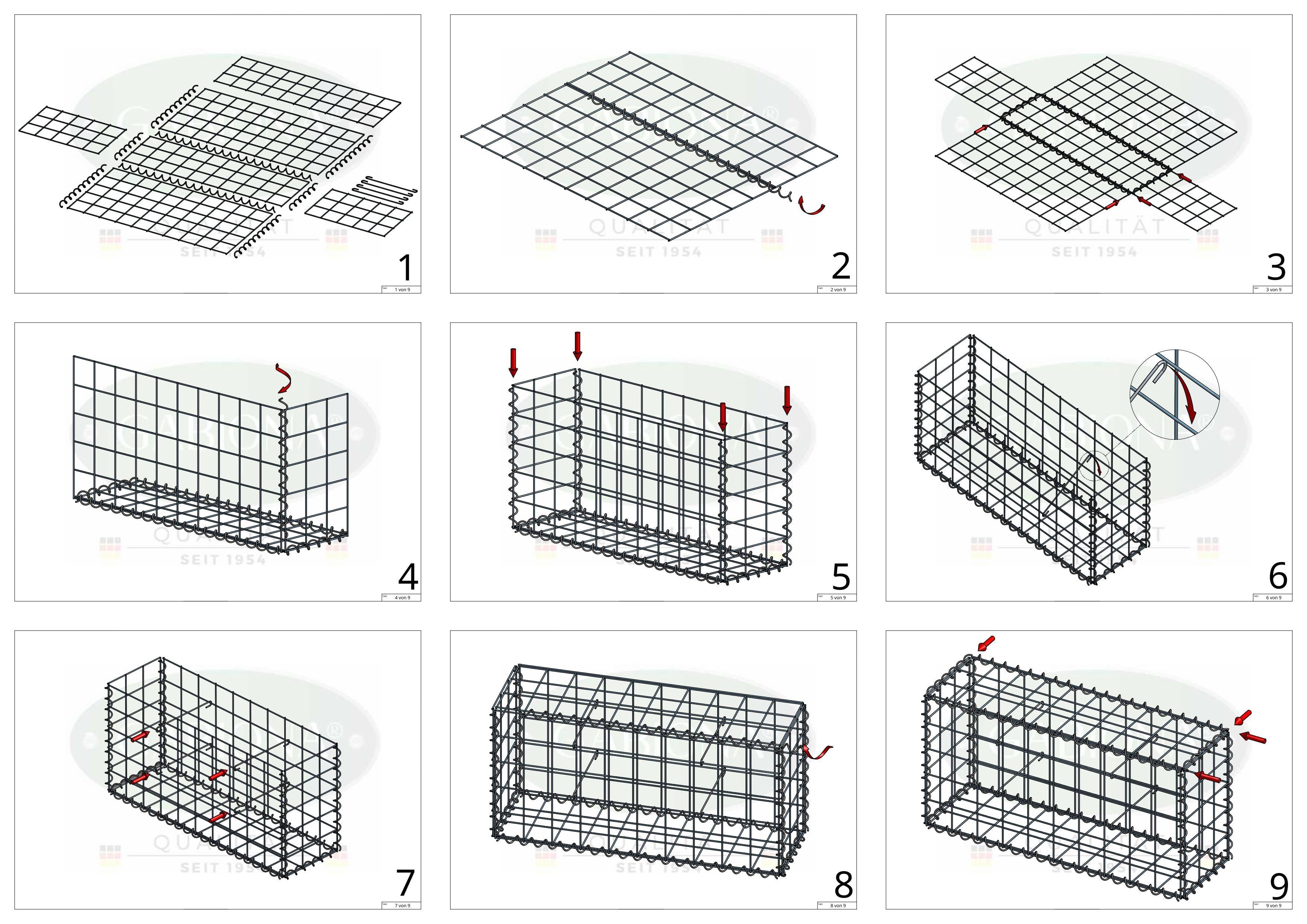 Gabion 100 cm x 50 cm x 50 cm (L x H x P), mailles 10 cm x 10 cm, spirale