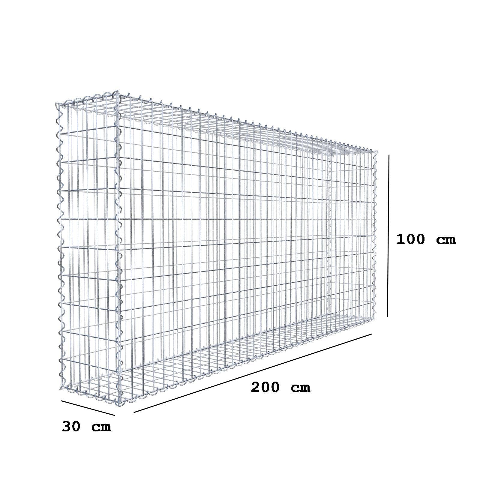 Gavión 200 cm x 100 cm x 30 cm (largo x alto x fondo), malla 5 cm x 10 cm, en espiral