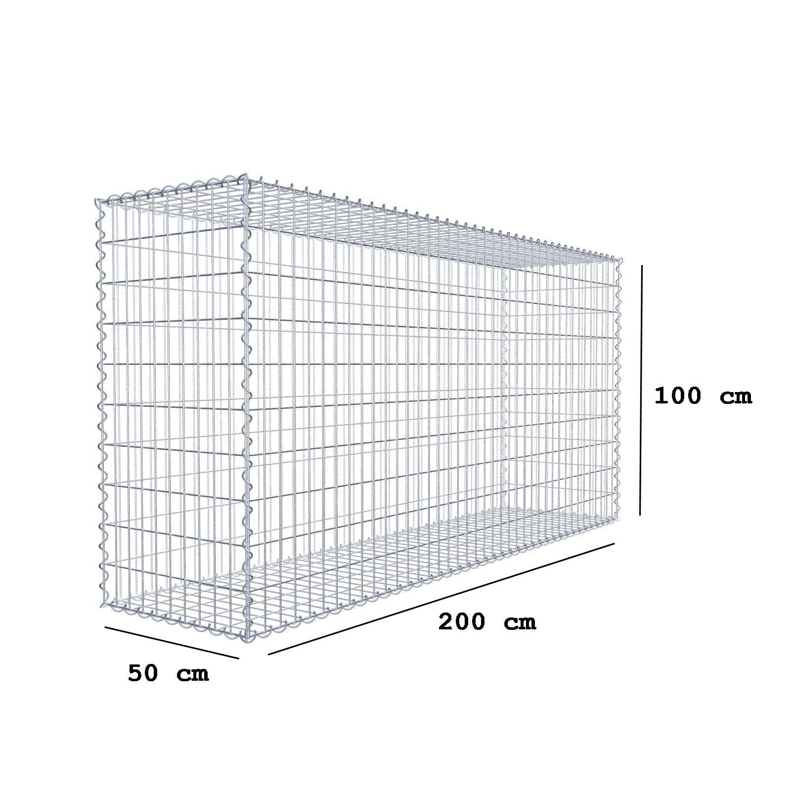 Gabione 200 cm x 100 cm x 50 cm (L x H x T), Maschenweite 5 cm x 10 cm, Spirale