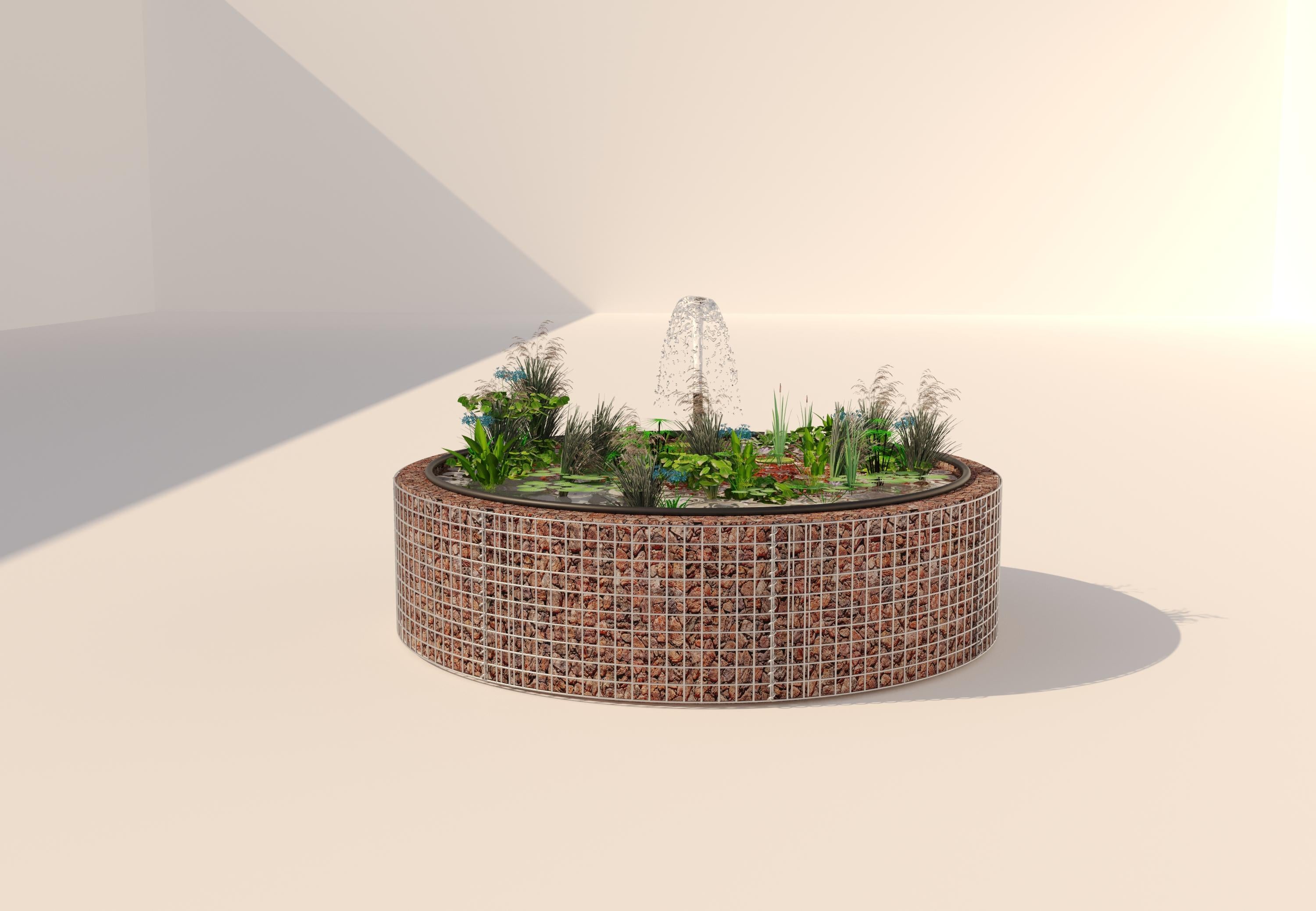 Estanque elevado de gaviones, redondo, diámetro exterior 202 cm, altura 50 cm, malla 5 x 5 cm, espesor de pared 15 cm