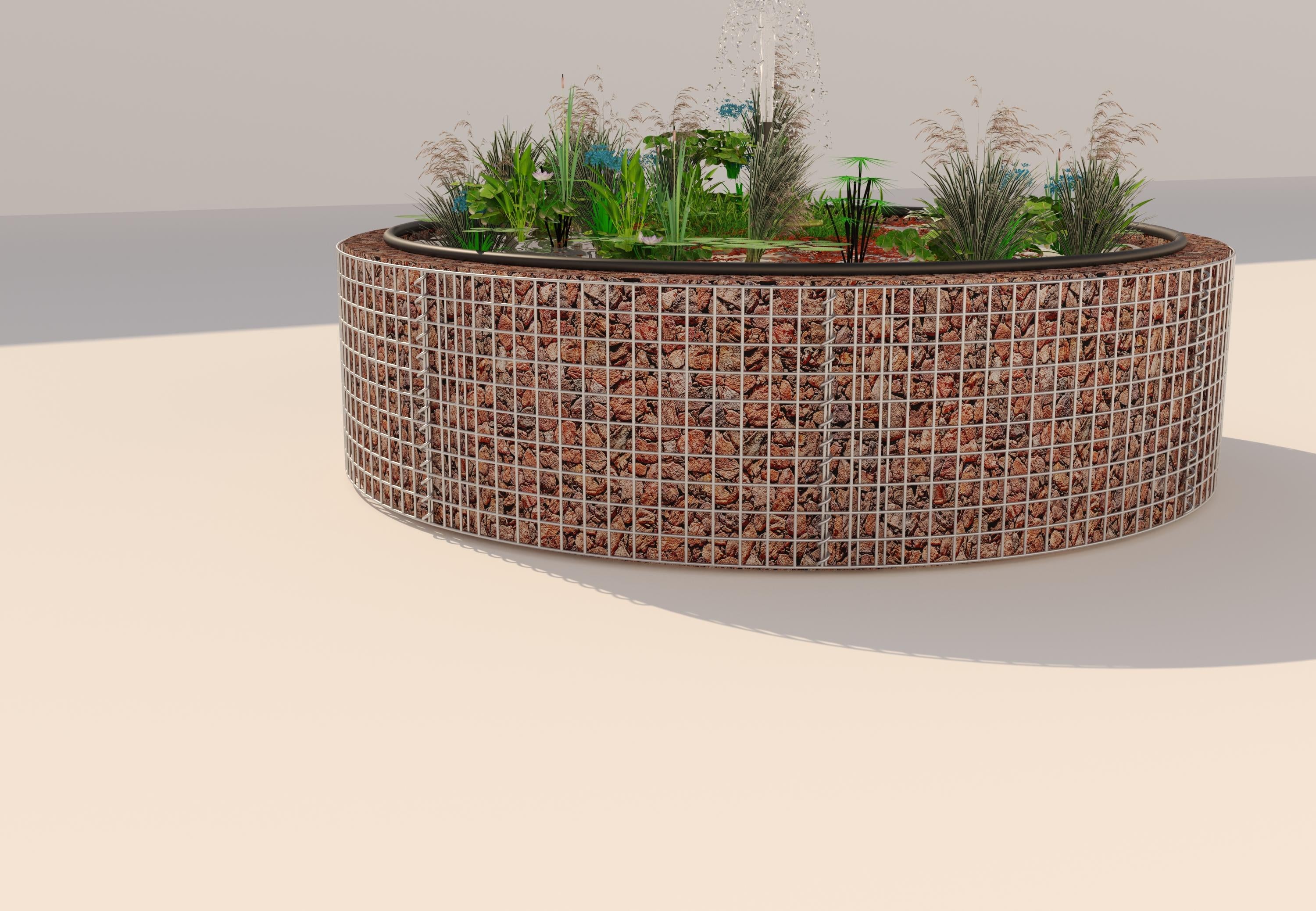 Estanque elevado de gaviones, redondo, diámetro exterior 202 cm, altura 50 cm, malla 5 x 5 cm, espesor de pared 15 cm