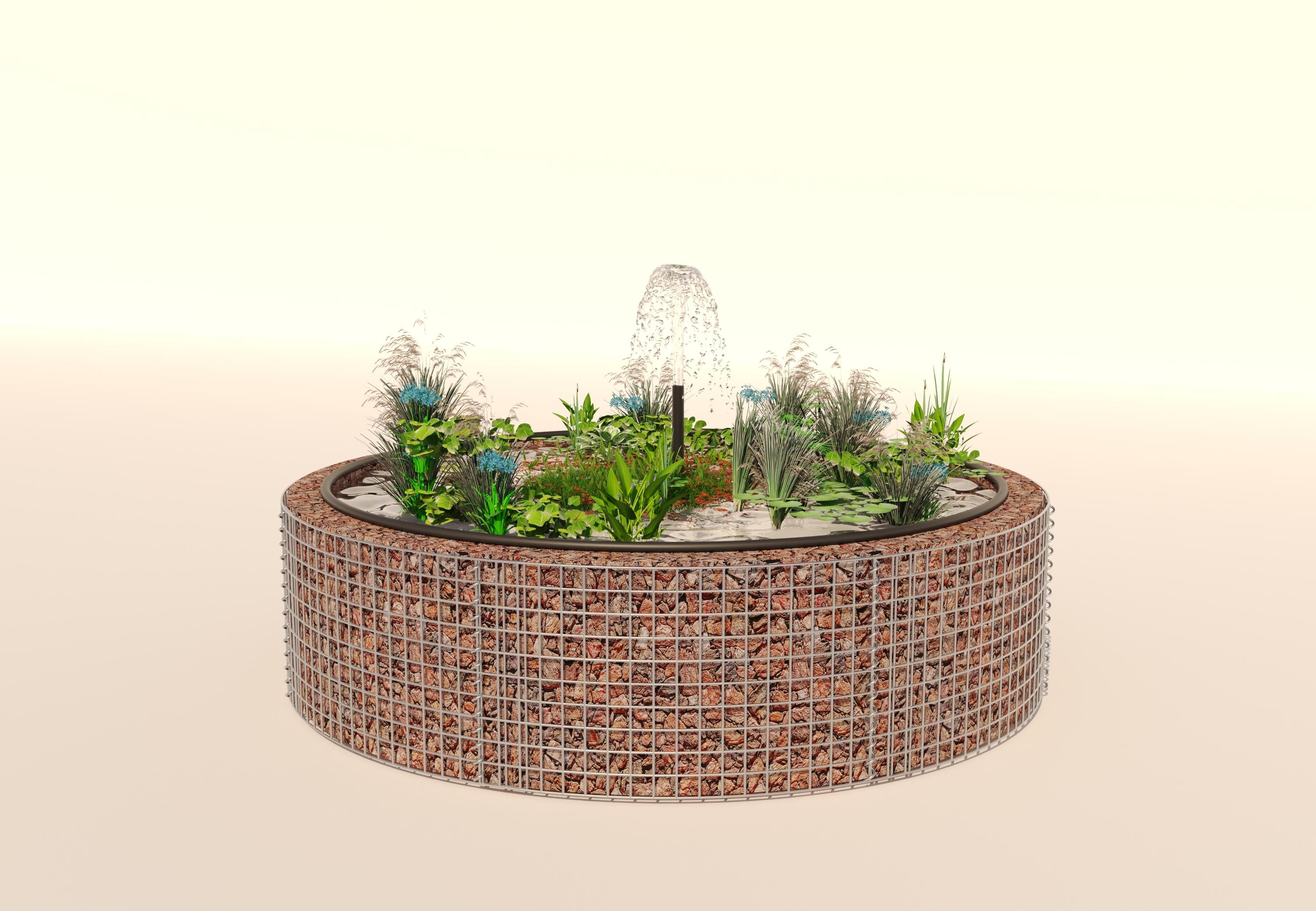 Estanque elevado de gaviones, redondo, diámetro exterior 202 cm, altura 50 cm, malla 5 x 5 cm, espesor de pared 15 cm