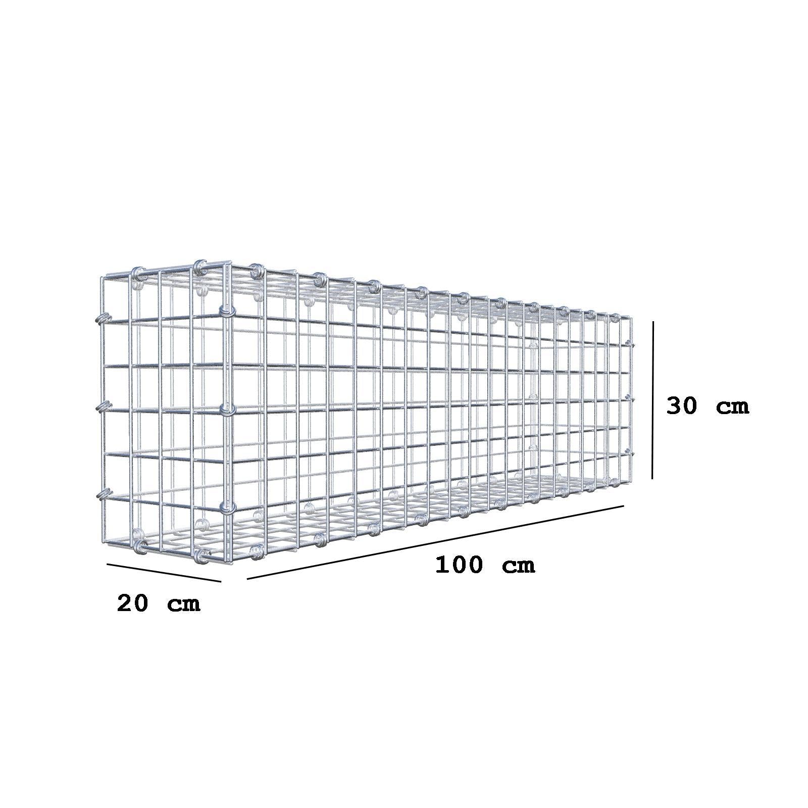 Gabione 100 cm x 30 cm x 20 cm (L x H x T), Maschenweite 5 x 5 cm, Spiralring