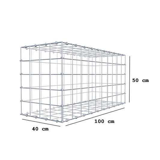 Gabion 100 cm x 50 cm x 40 cm (L x H x D), maskestørrelse 10 x 10 cm, spiralring