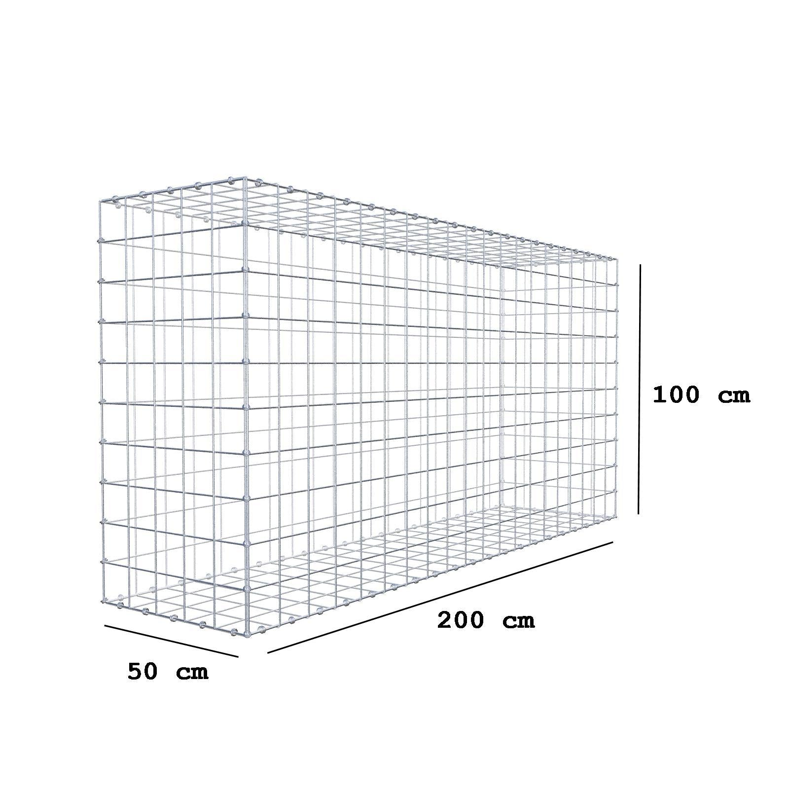 Gabion 200 cm x 100 cm x 50 cm (L x H x D), mesh size 10 x 10 cm, spiral ring