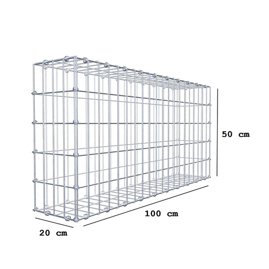 Gabion 100 cm x 50 cm x 20 cm (L x H x D), maskestørrelse 5 x 10 cm, spiralring