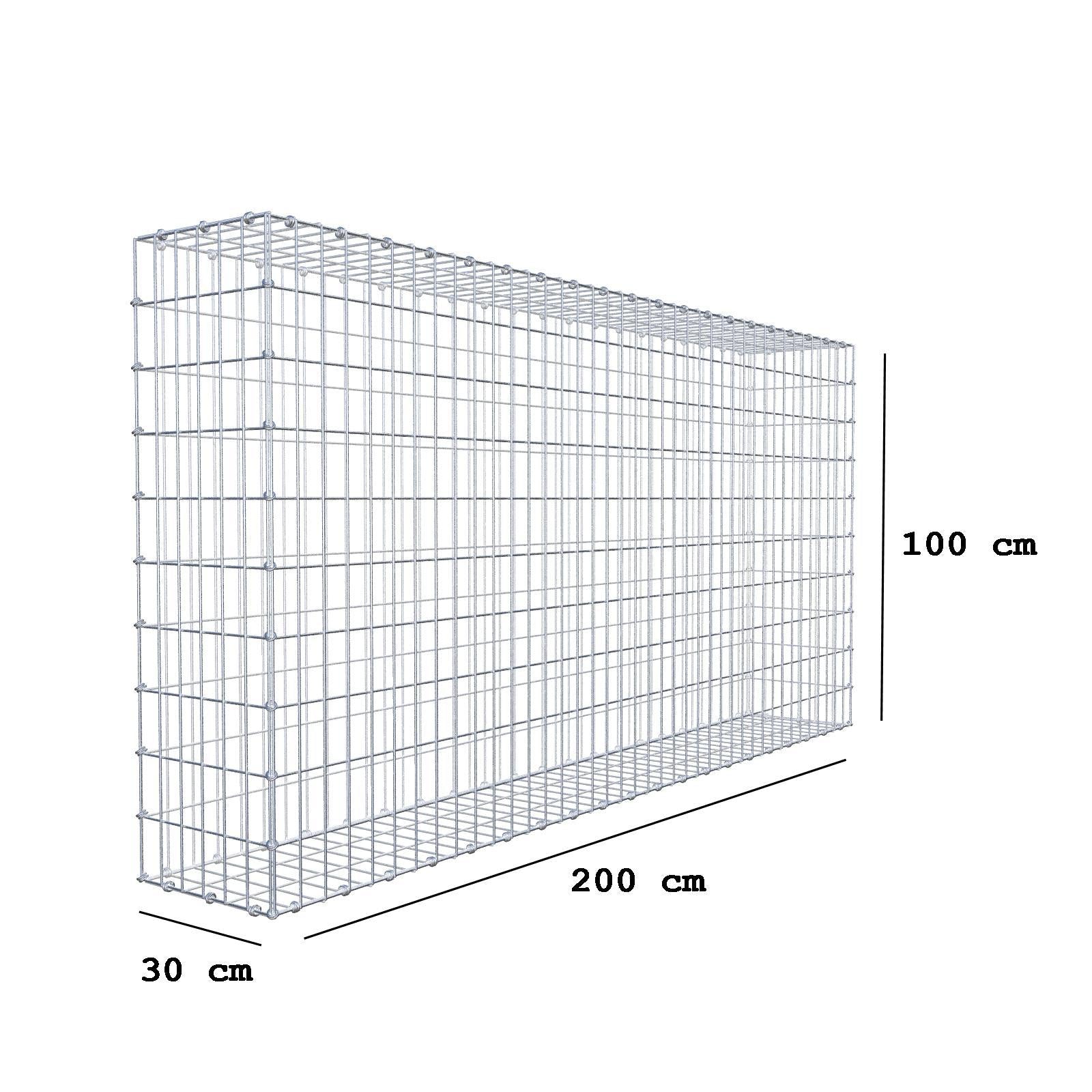 Gabion 200 cm x 100 cm x 30 cm (L x H x D), maskstorlek 5 x 10 cm, spiralring