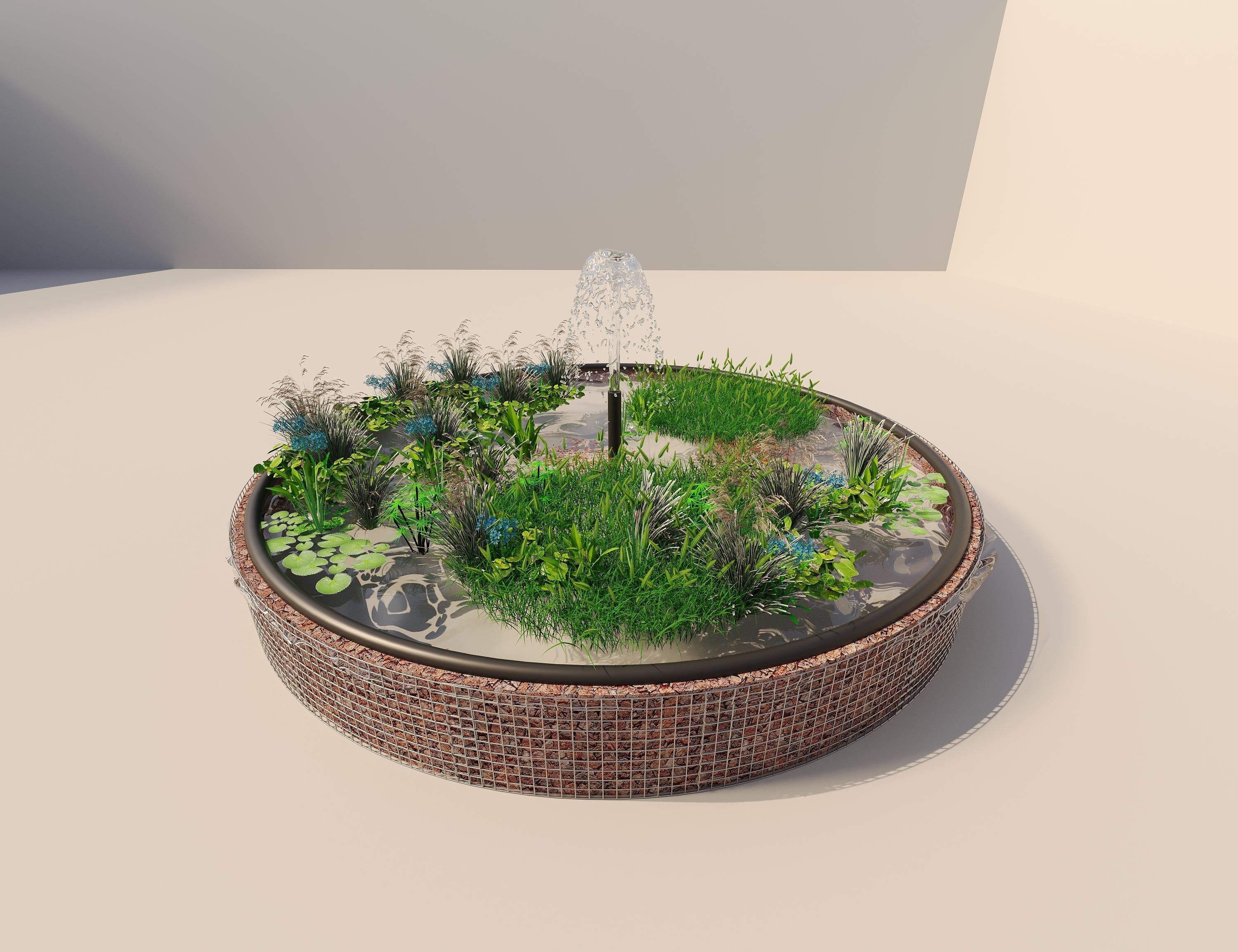 Gabion verhoogde vijver, rond, buitendiameter 472 cm, hoogte 50 cm, maaswijdte 5 x 5 cm, wanddikte 15 cm