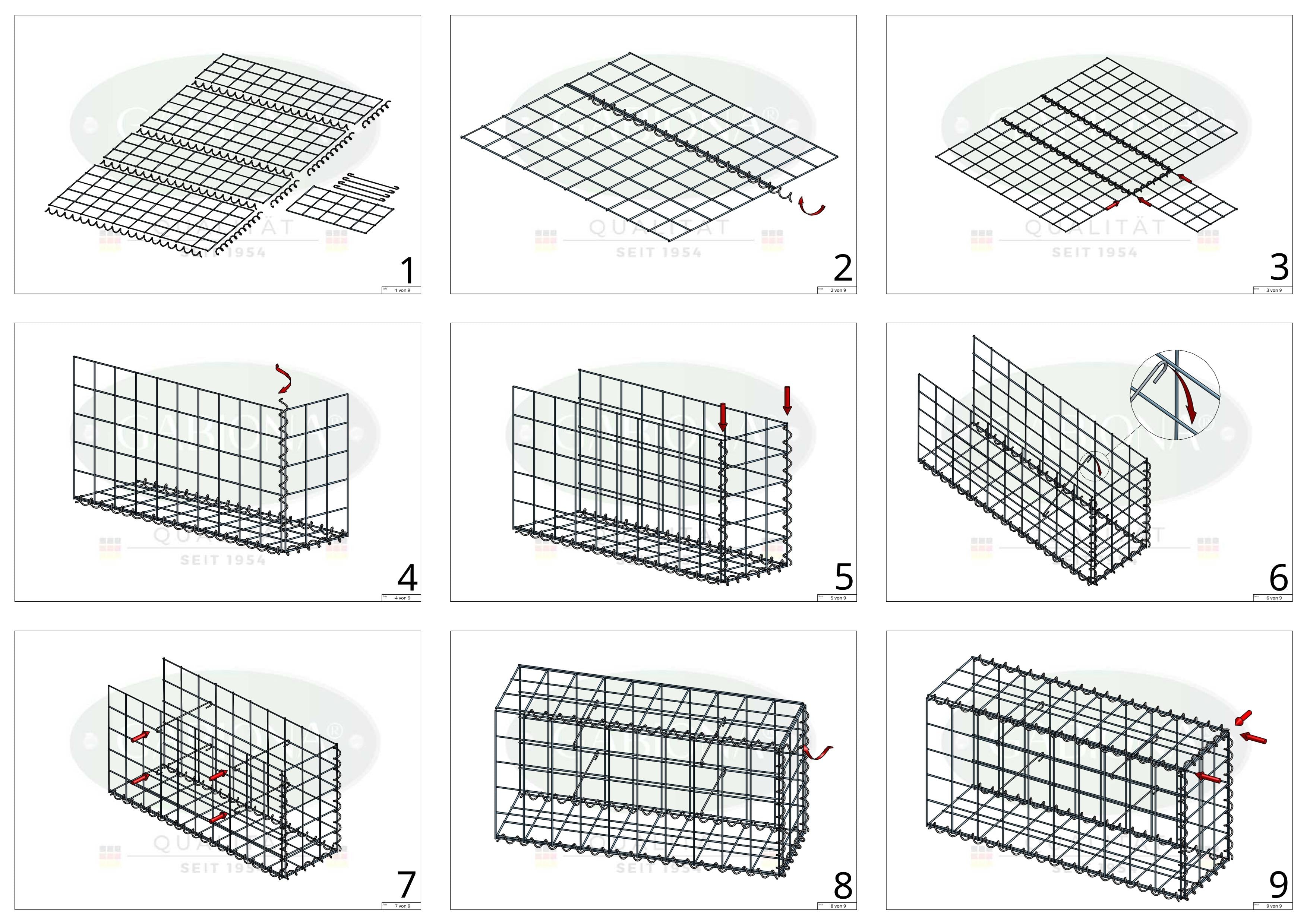 Grown-on gabion type 2 100 cm x 30 cm x 40 cm (L x H x D), mesh size 10 cm x 10 cm, spiral