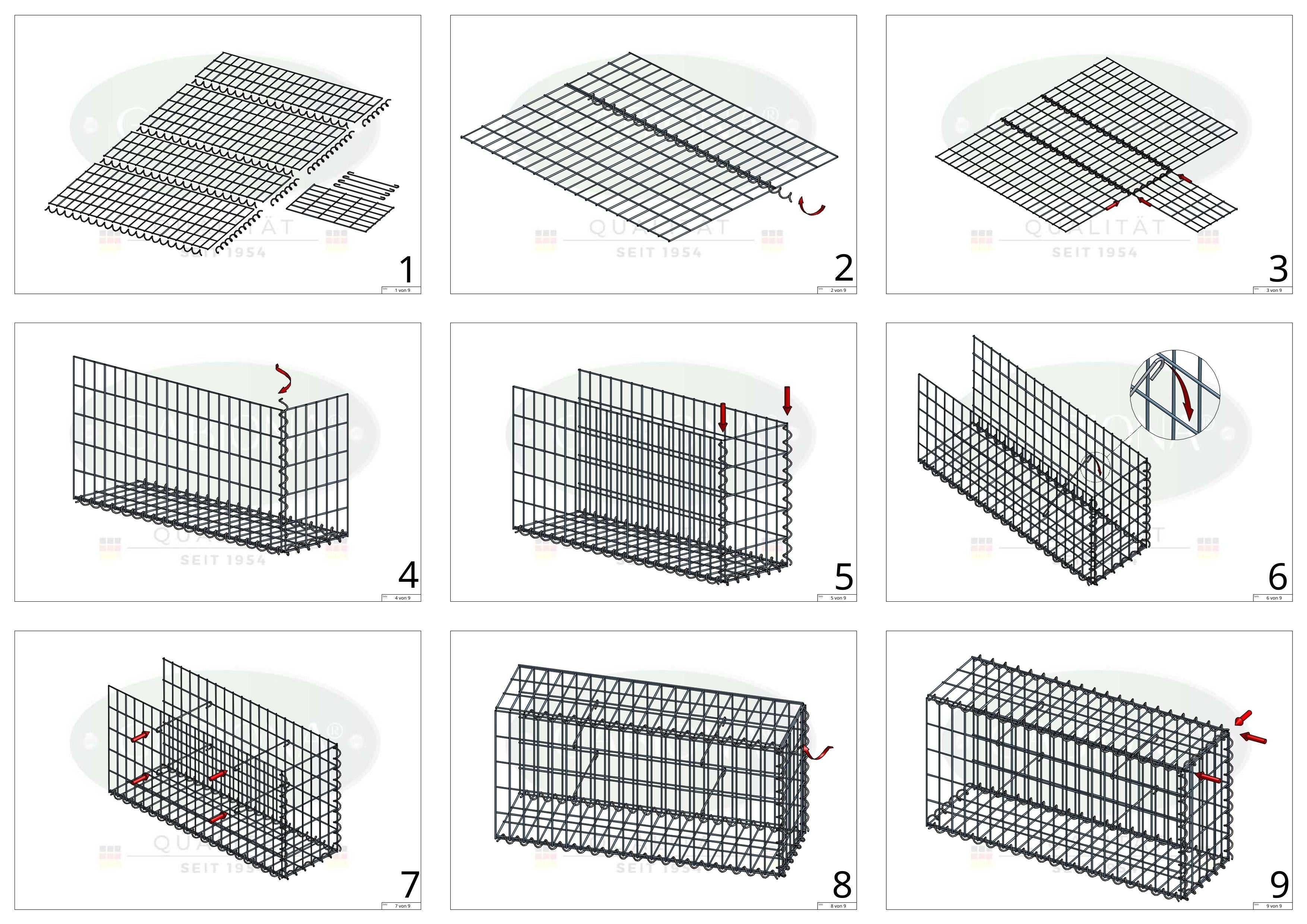Grown-on gabion type 2 100 cm x 80 cm x 40 cm (L x H x D), mesh size 5 cm x 10 cm, spiral