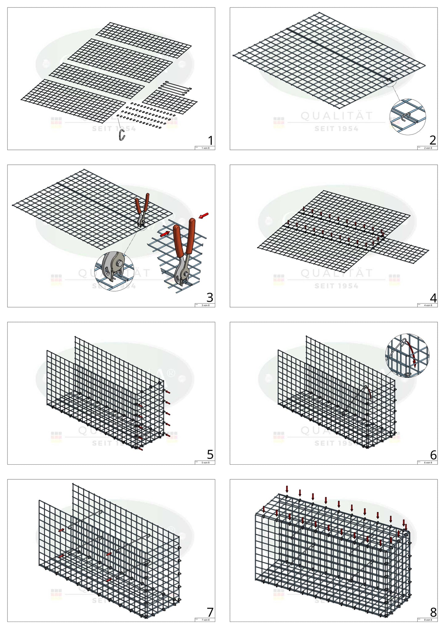 Extra gabion typ 2 100 cm x 30 cm x 20 cm (L x H x D), maskstorlek 5 cm x 5 cm, C-ring