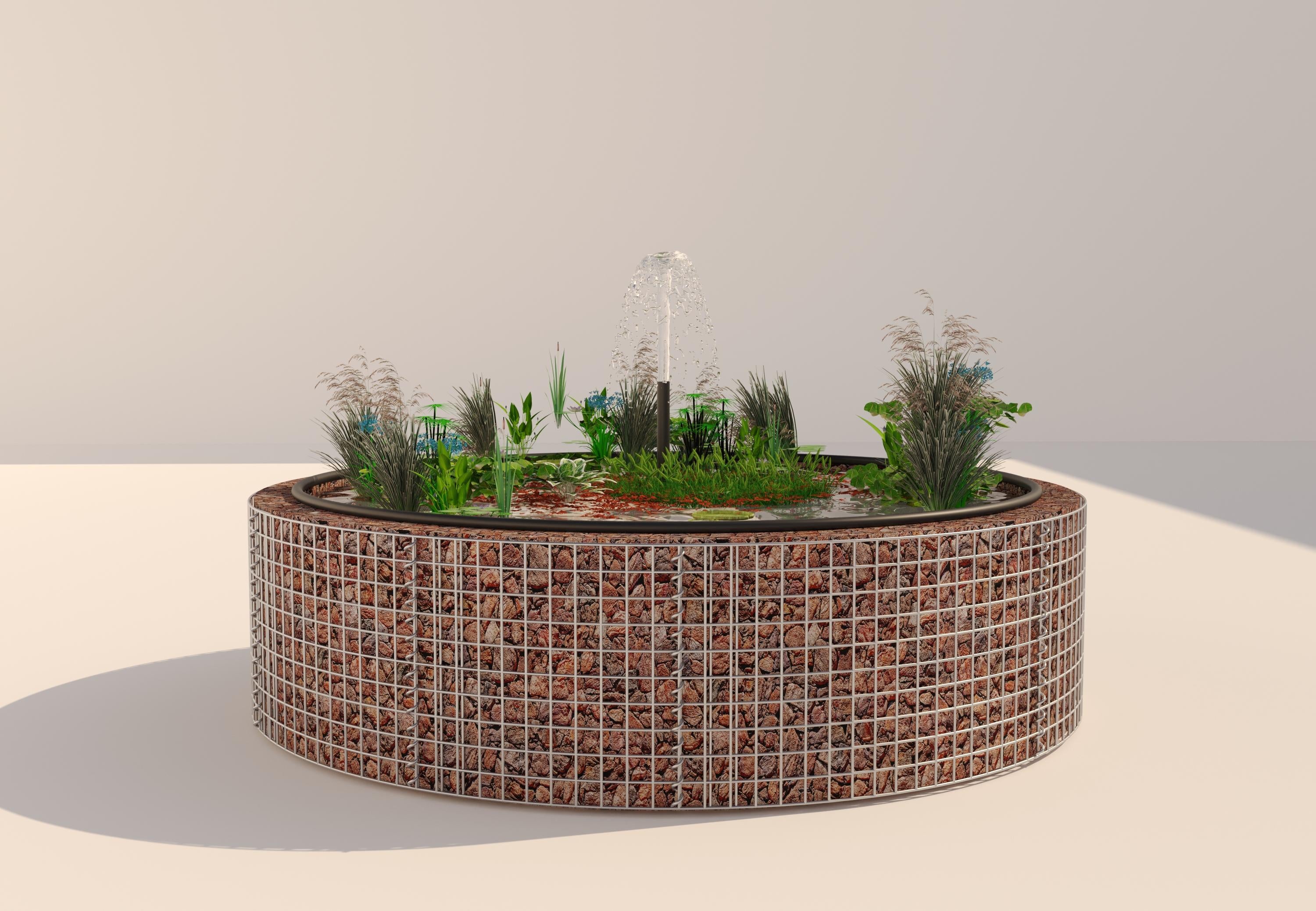 Estanque elevado de gaviones, redondo, diámetro exterior 202 cm, altura 50 cm, malla 5 x 5 cm, espesor de pared 15 cm