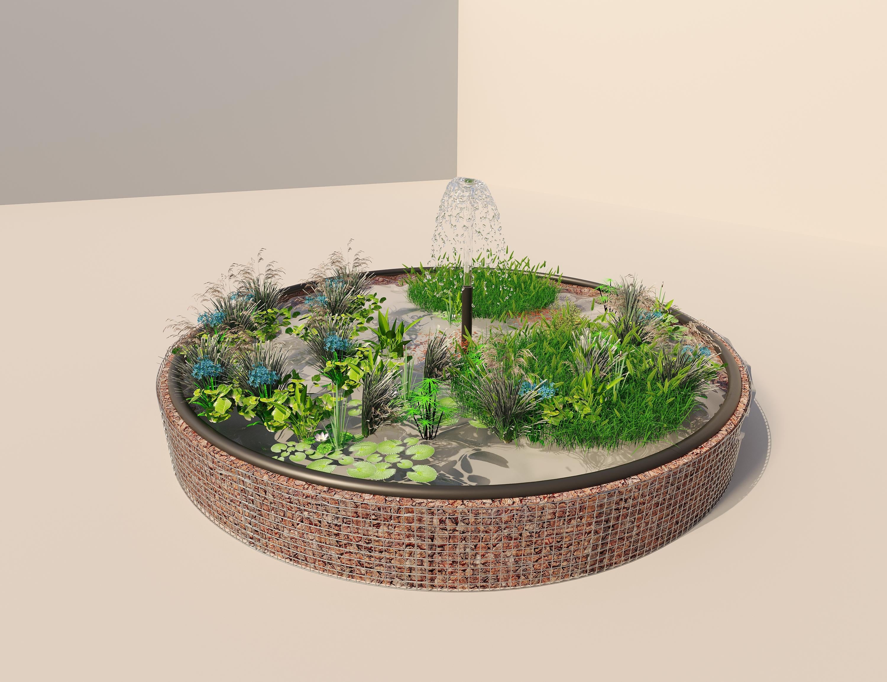 Gabion verhoogde vijver, rond, buitendiameter 472 cm, hoogte 50 cm, maaswijdte 5 x 5 cm, wanddikte 15 cm