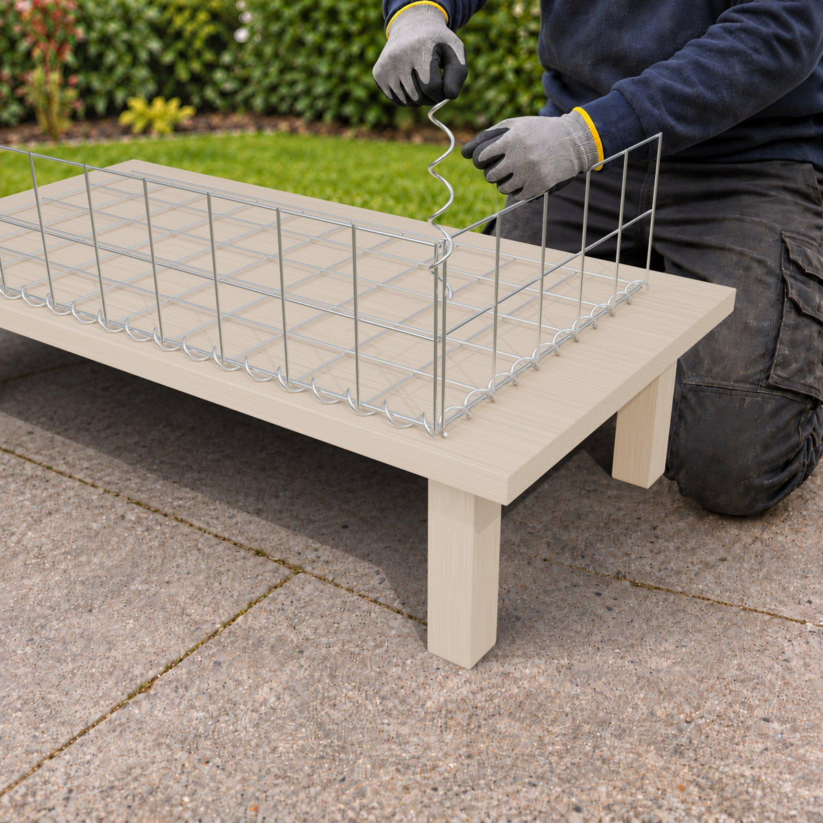 Schanskorf 100 cm x 20 cm x 50 cm (L x H x D), maaswijdte 10 cm x 10 cm, spiraalvormig