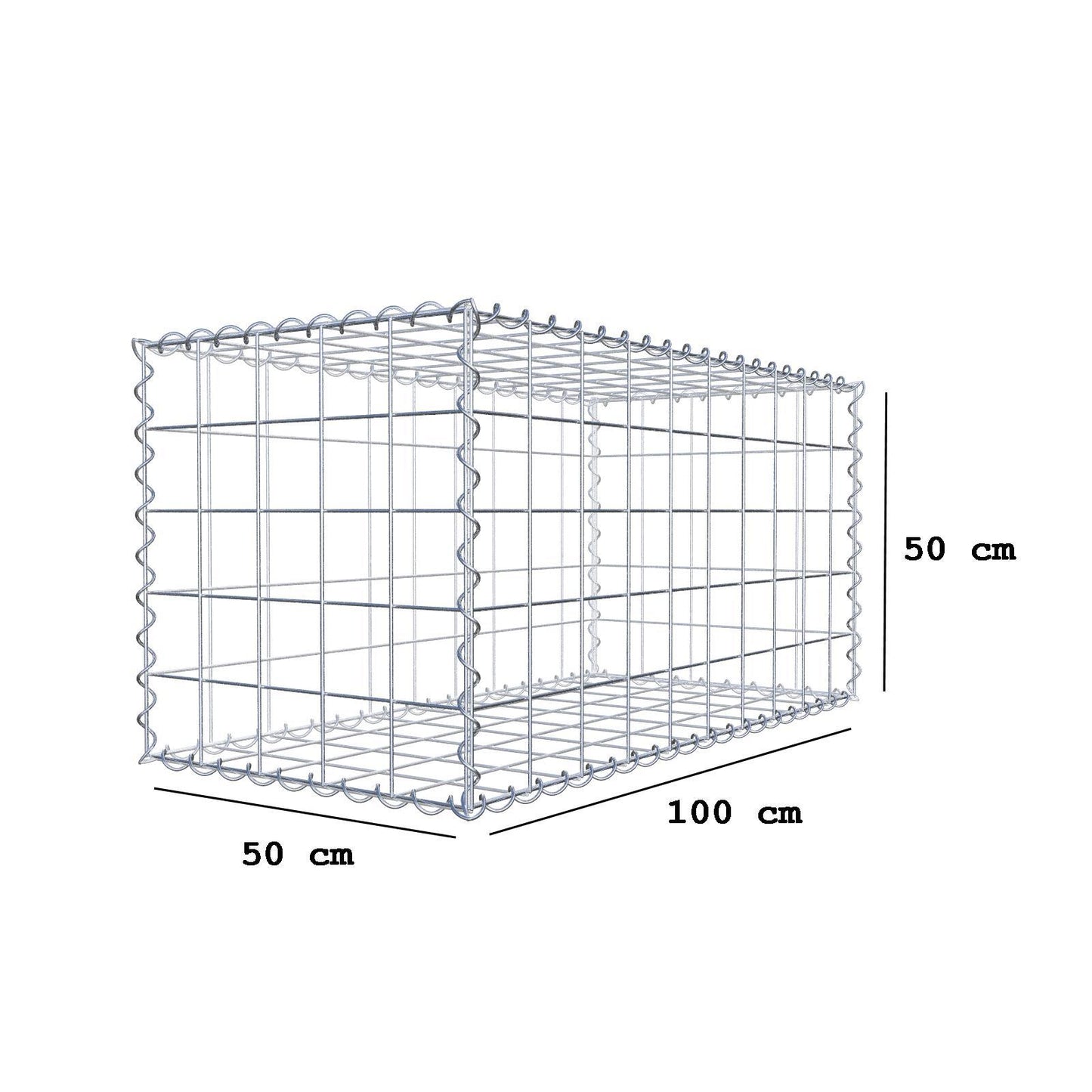 Gabião 100 cm x 50 cm x 50 cm (C x A x P), malhagem 10 cm x 10 cm, espiral