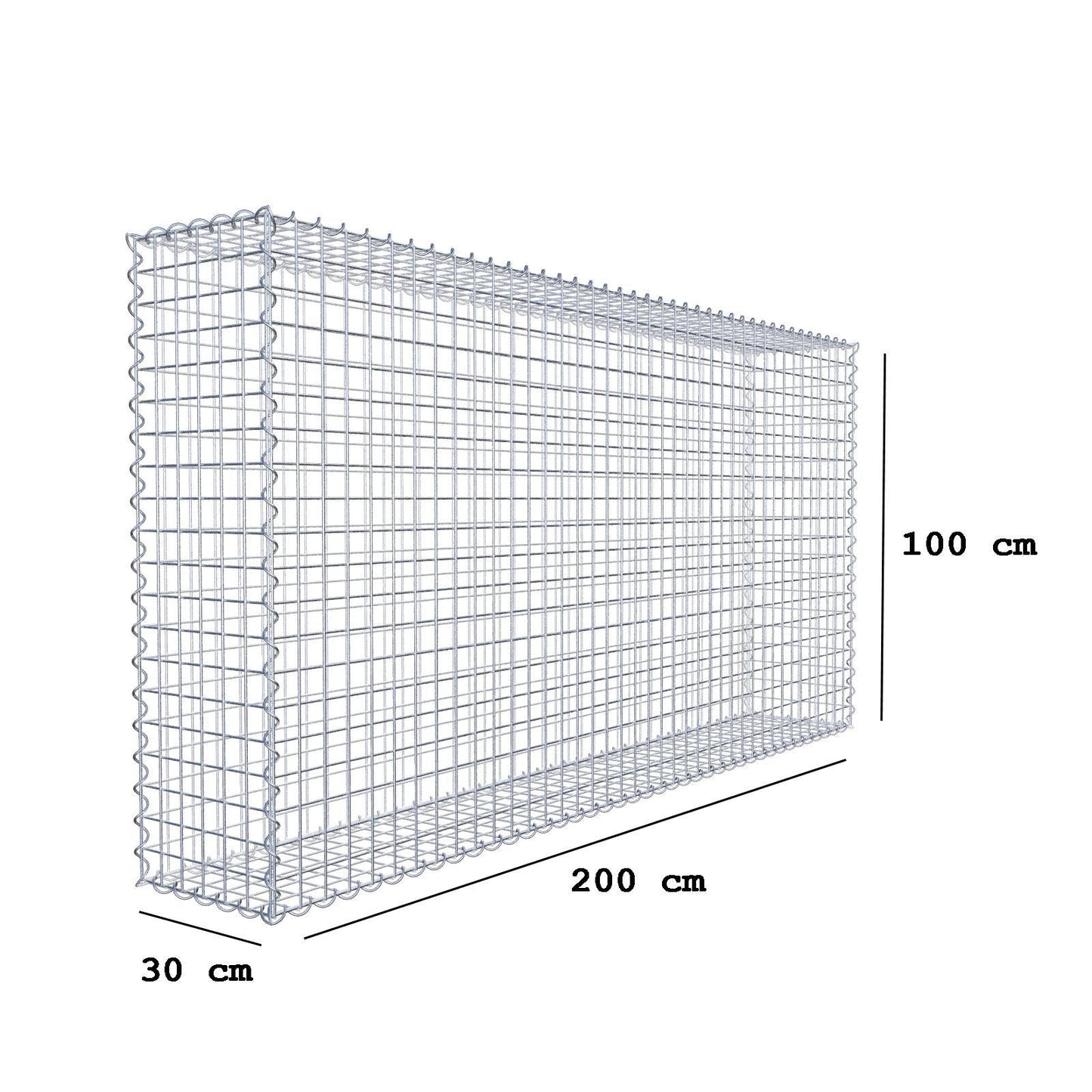 Gabbione 200 cm x 100 cm x 30 cm (L x H x P), maglia 5 cm x 5 cm, spirale