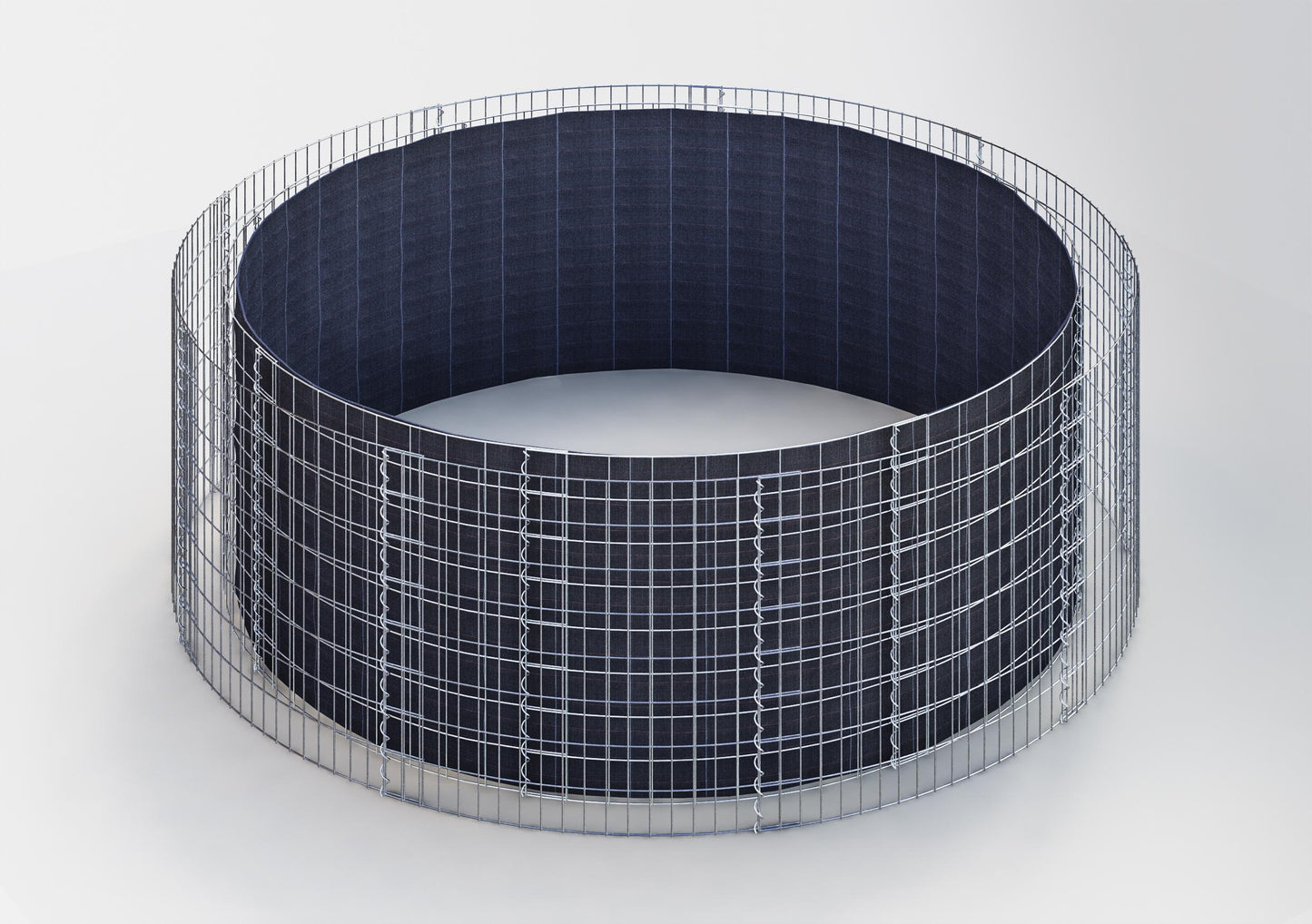 Lit surélevé rond, diamètre extérieur 262 cm, hauteur 80 cm, mailles 5 x 10 cm, épaisseur des parois 15 cm
