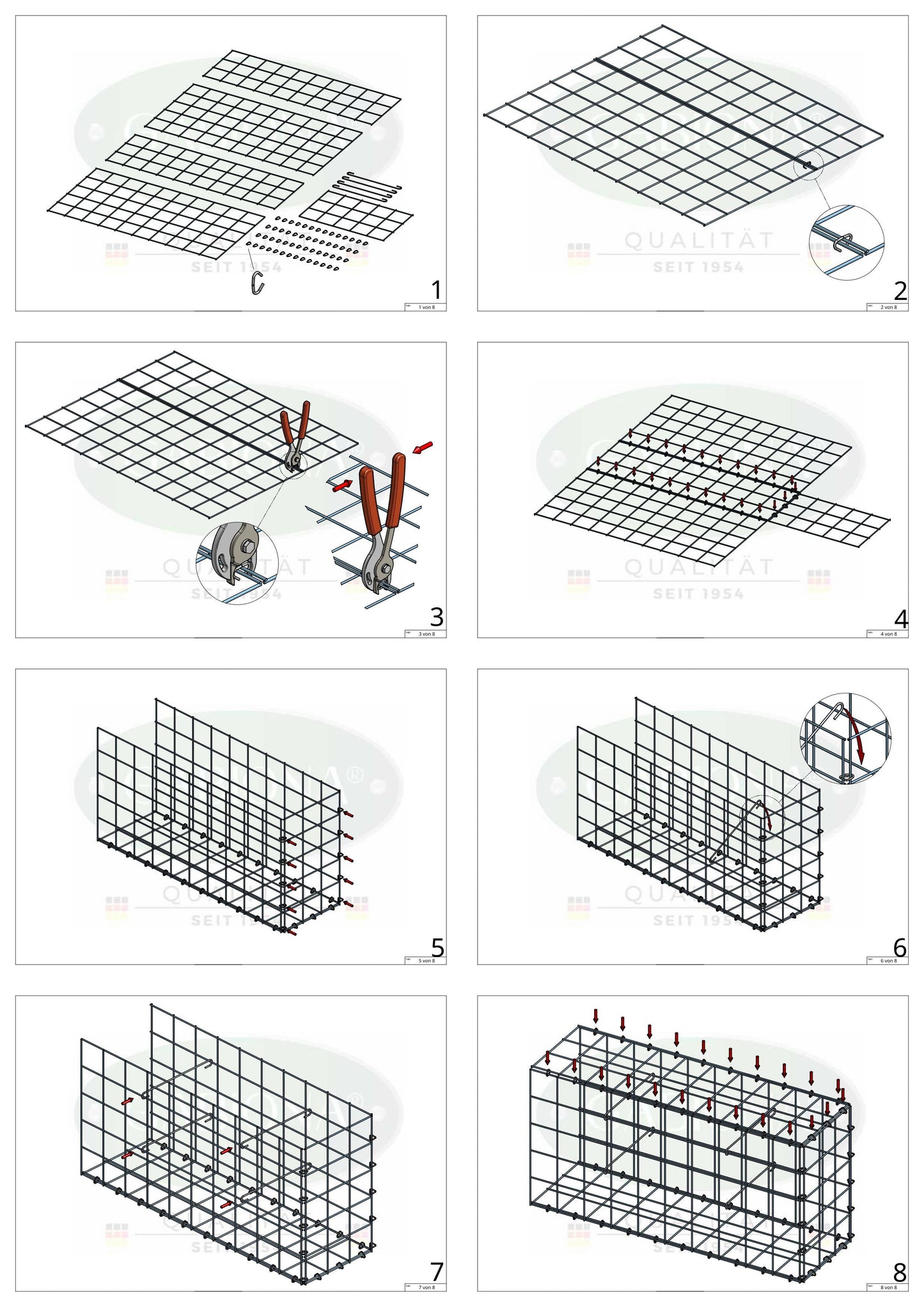 Type 2 oplegkorf 100 cm x 20 cm x 30 cm (L x H x D), maaswijdte 10 cm x 10 cm, C-ring