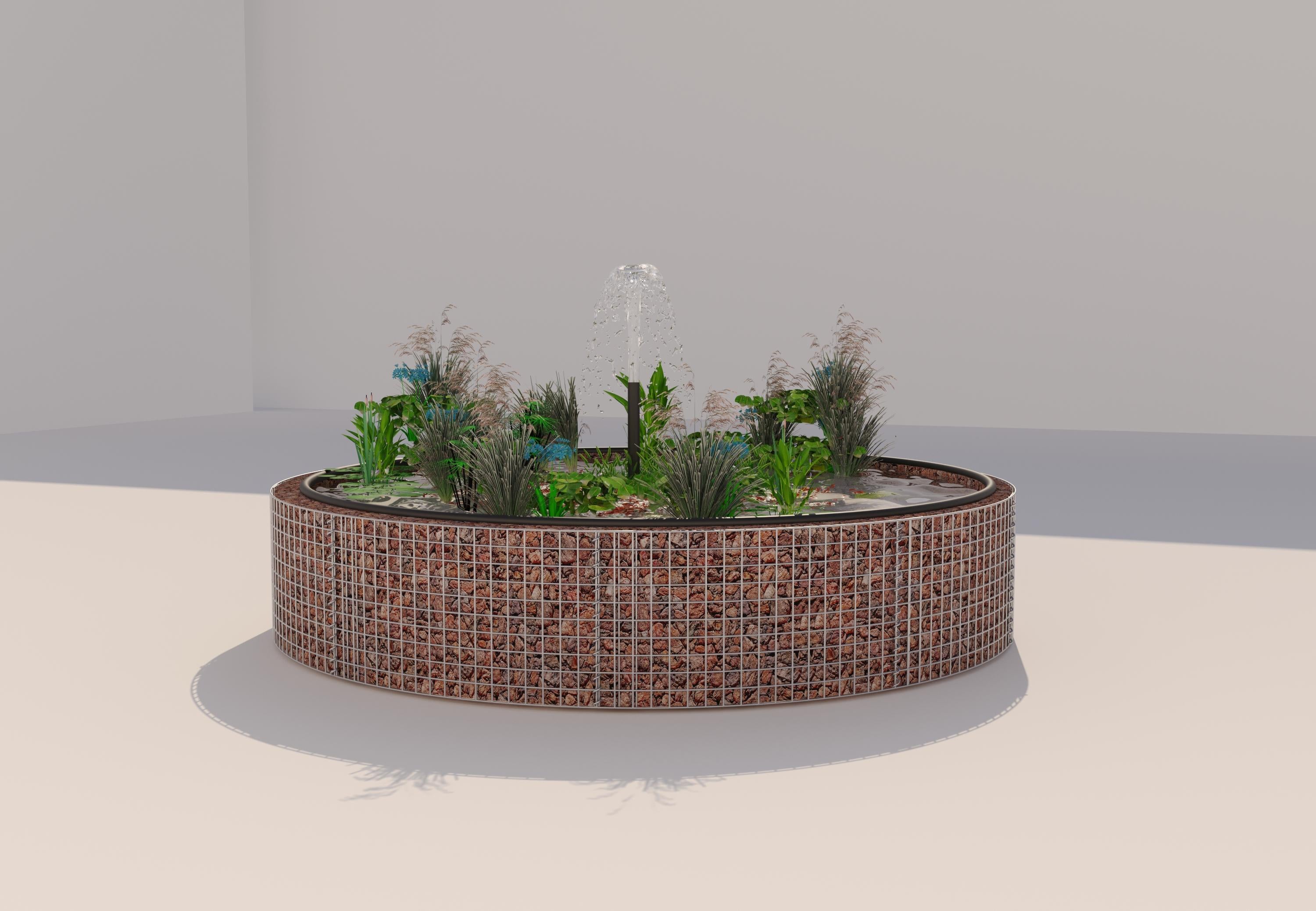 Gabionupphöjd damm, rund, ytterdiameter 232 cm, höjd 50 cm, maskstorlek 5 x 5 cm, väggtjocklek 15 cm