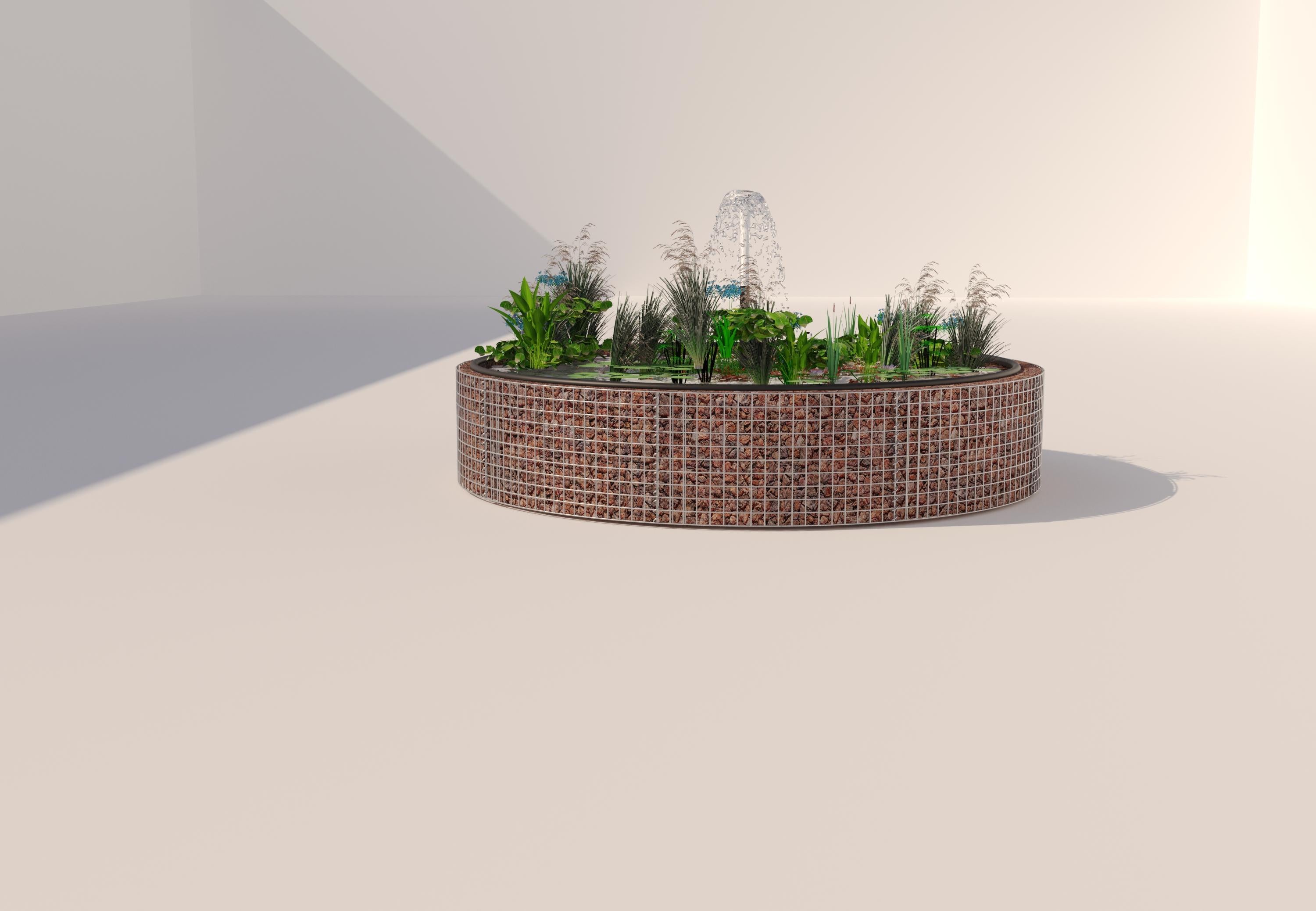 Gabionupphöjd damm, rund, ytterdiameter 232 cm, höjd 50 cm, maskstorlek 5 x 5 cm, väggtjocklek 15 cm