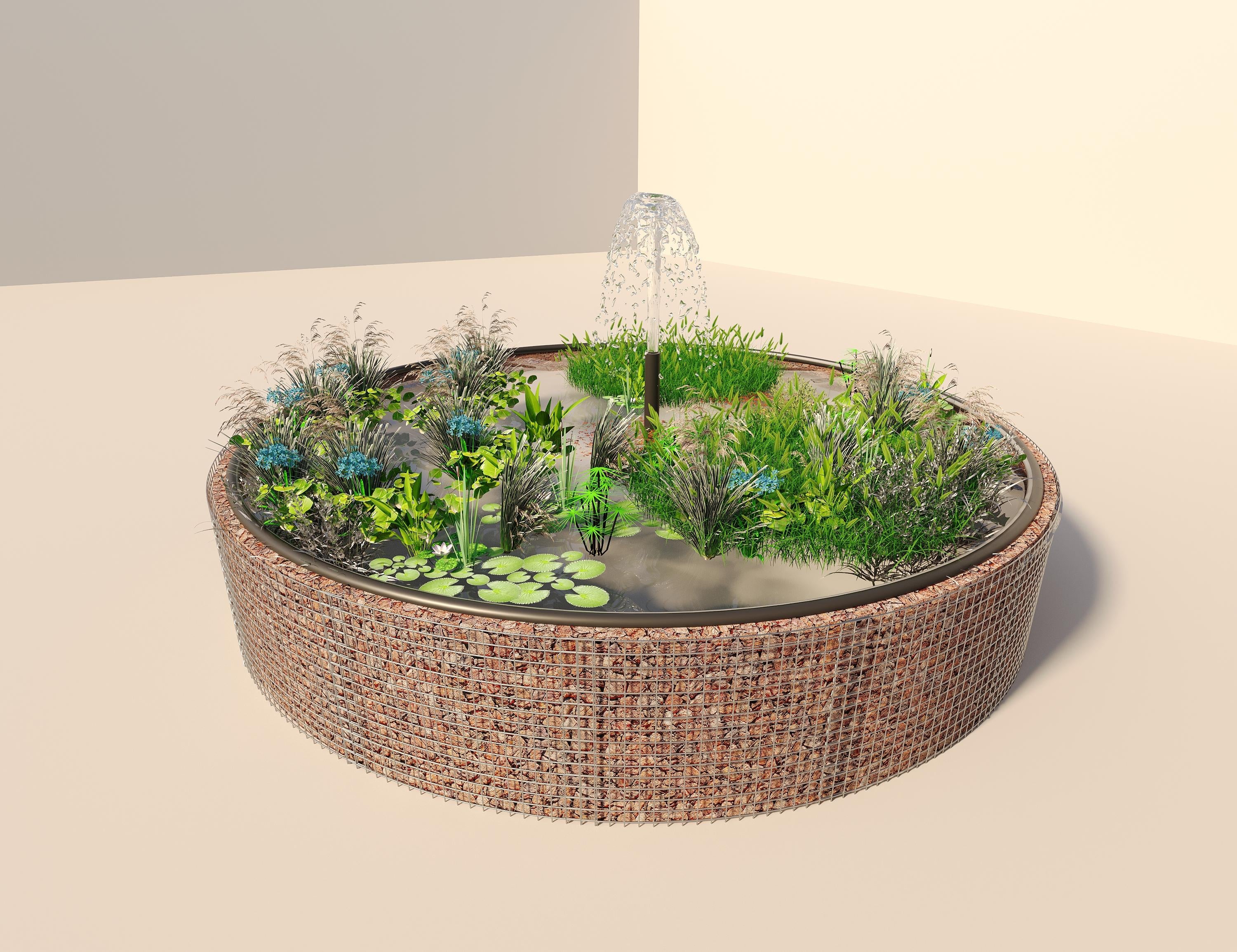 Gabion-hævedam rund, ydre diameter 472 cm, højde 80 cm, maskestørrelse 5 x 5 cm, vægtykkelse 15 cm