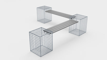 Tuinbank 3 spiraalvormige schanskorven - 205 x 60 x 40 cm (L x H x D) MW 5 x 5 cm, met gerecycled bovenblad in antraciet