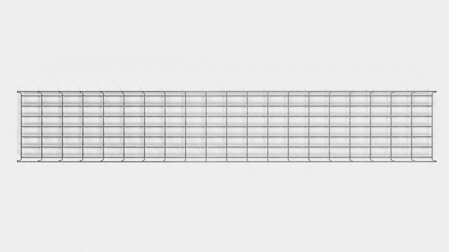 Comprimento do duto de cabos 29 cm, profundidade 5 cm, tamanho da malha 5 x 10 cm