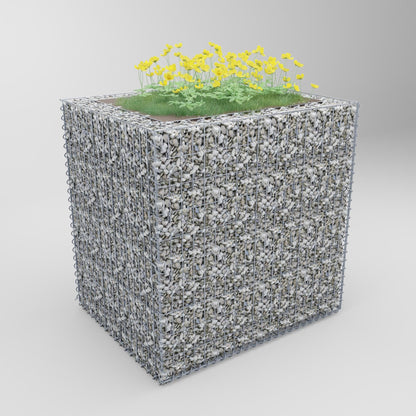 Lecho elevado rectangular 100 cm x 100 cm x 80 cm (largo x alto x fondo), malla 5 x 10 cm, espesor de pared 10 cm