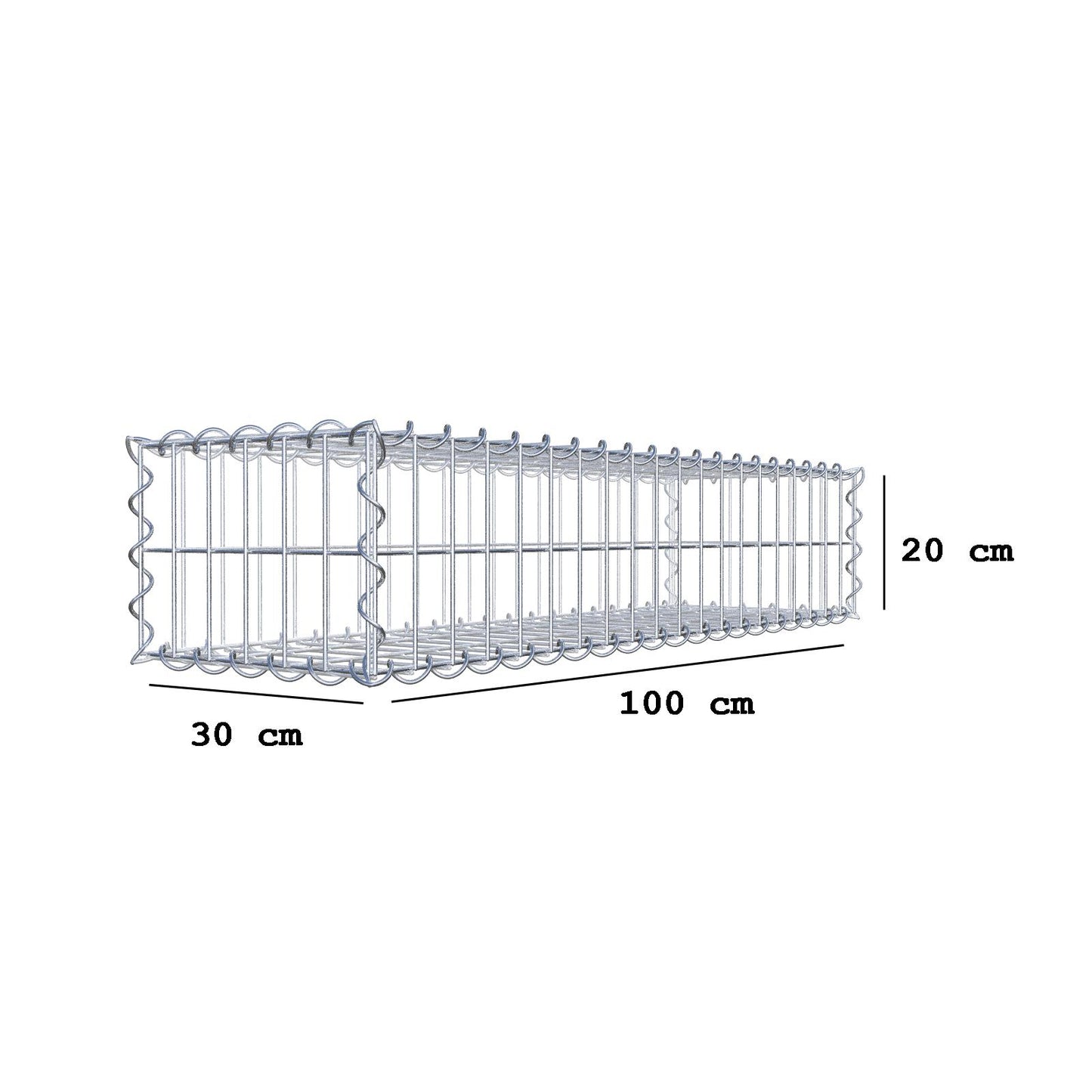 Gabione 100 cm x 20 cm x 30 cm (L x H x T), Maschenweite 5 cm x 10 cm, Spirale