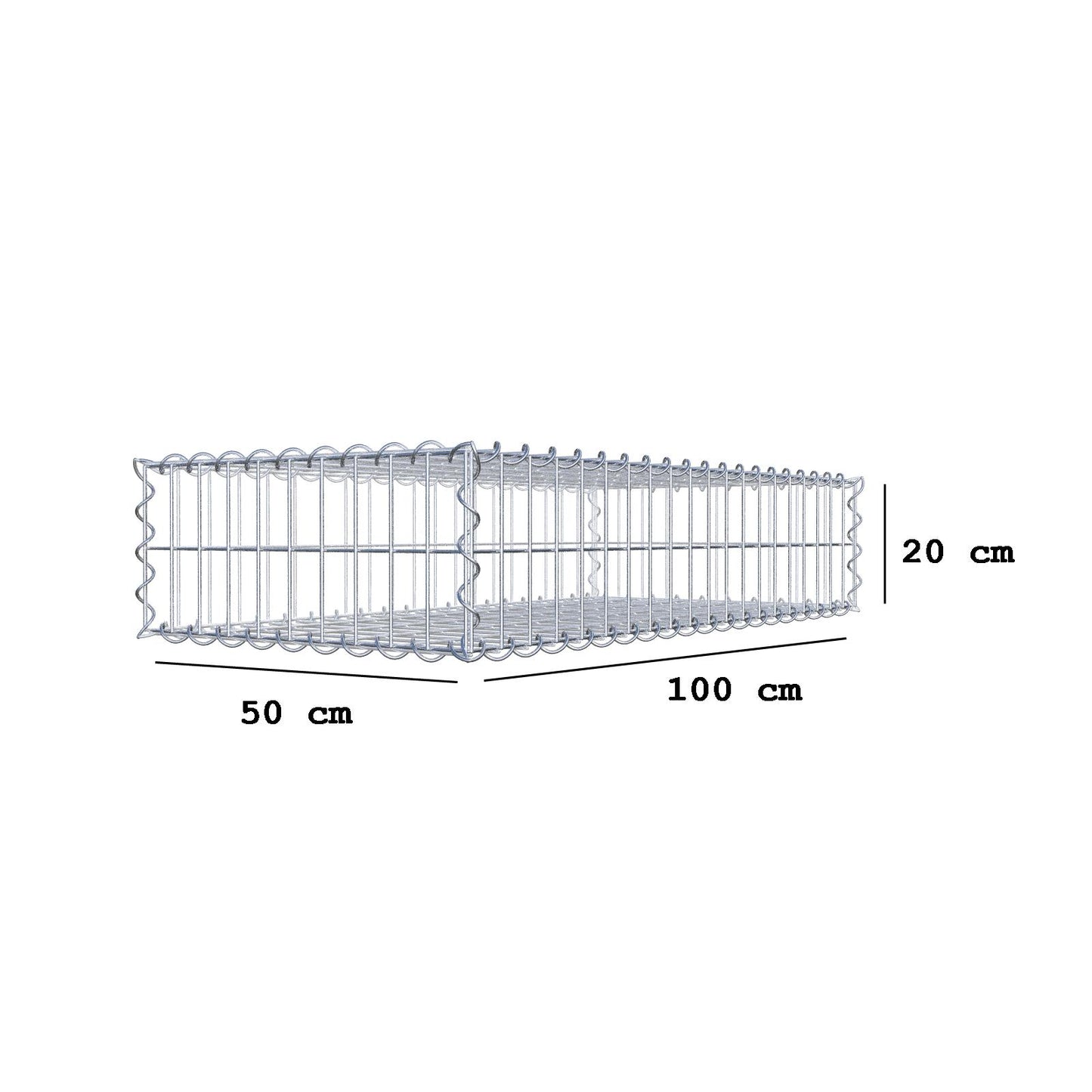 Gabbione 100 cm x 20 cm x 50 cm (L x H x P), maglia 5 cm x 10 cm, spirale