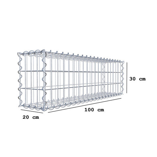 Gabione 100 cm x 30 cm x 20 cm (L x H x T), Maschenweite 5 cm x 10 cm, Spirale