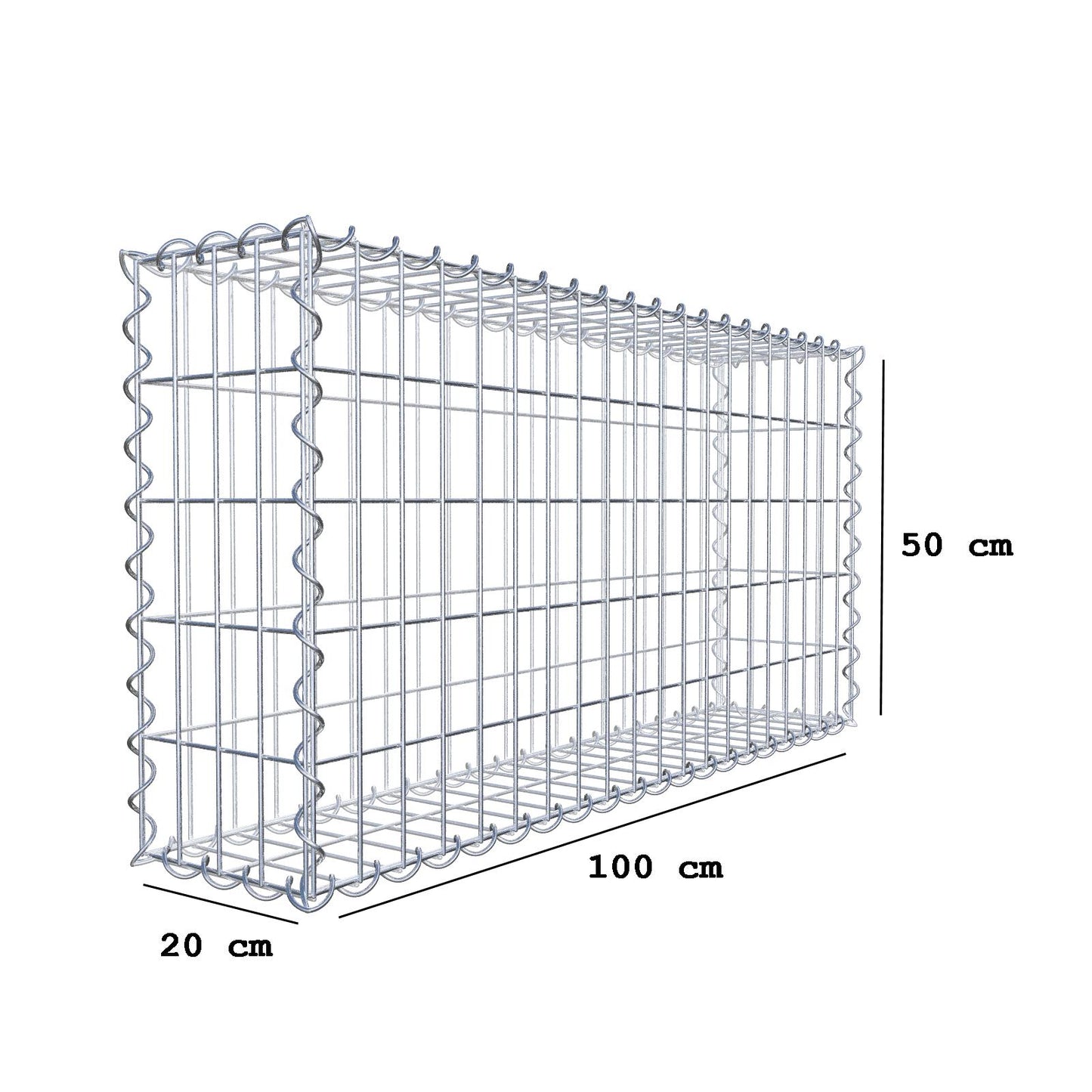 Gabion 100 cm x 50 cm x 20 cm (L x H x P), mailles 5 cm x 10 cm, spirale