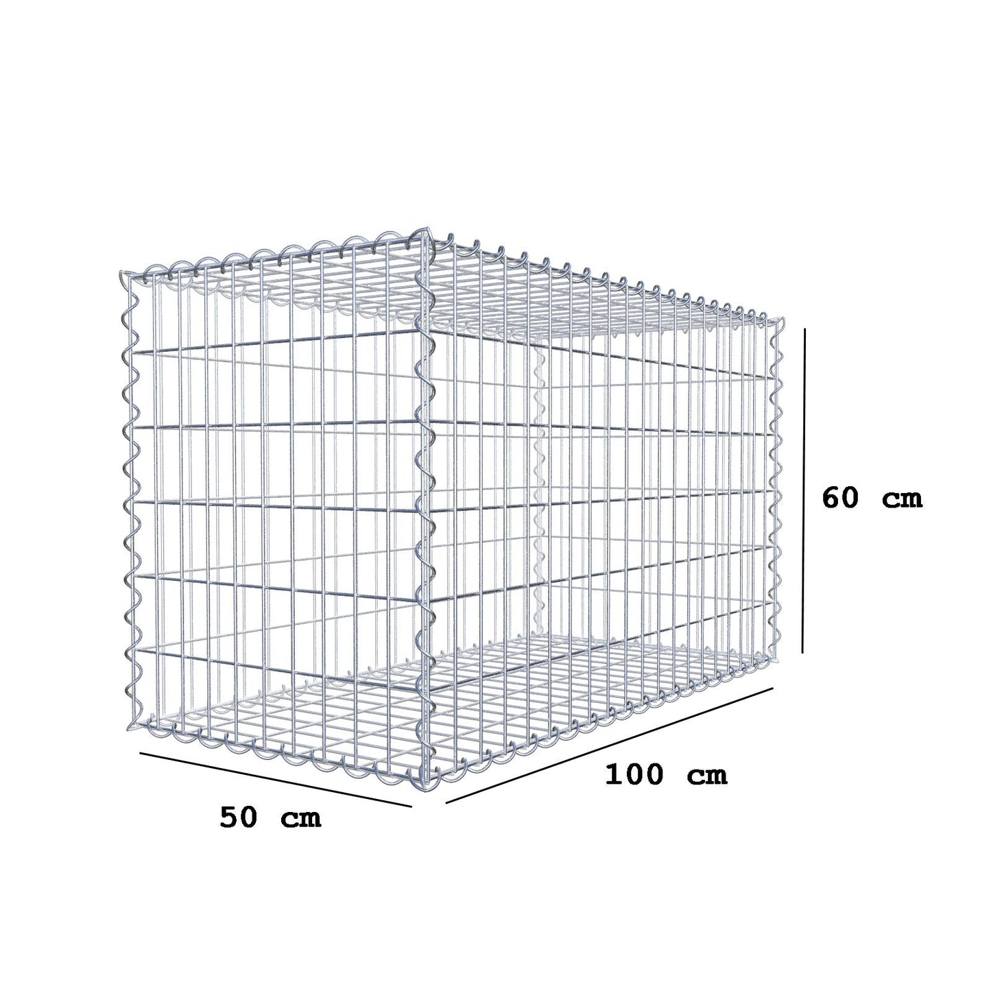 Gabion 100 cm x 60 cm x 50 cm (L x H x D), maskestørrelse 5 cm x 10 cm, spiral