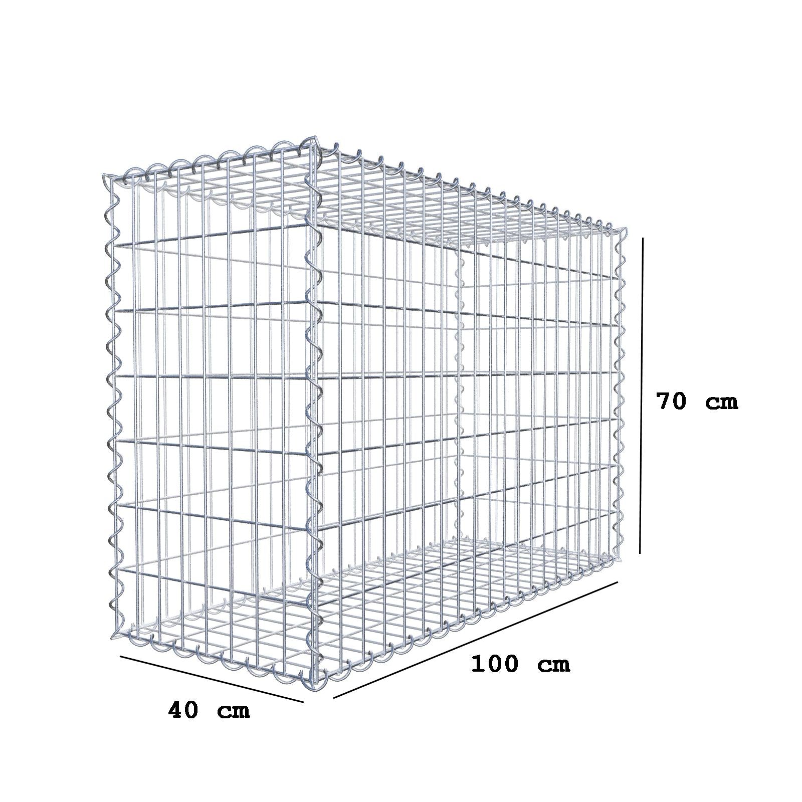 Gabião 100 cm x 70 cm x 40 cm (C x A x P), malhagem 5 cm x 10 cm, espiral