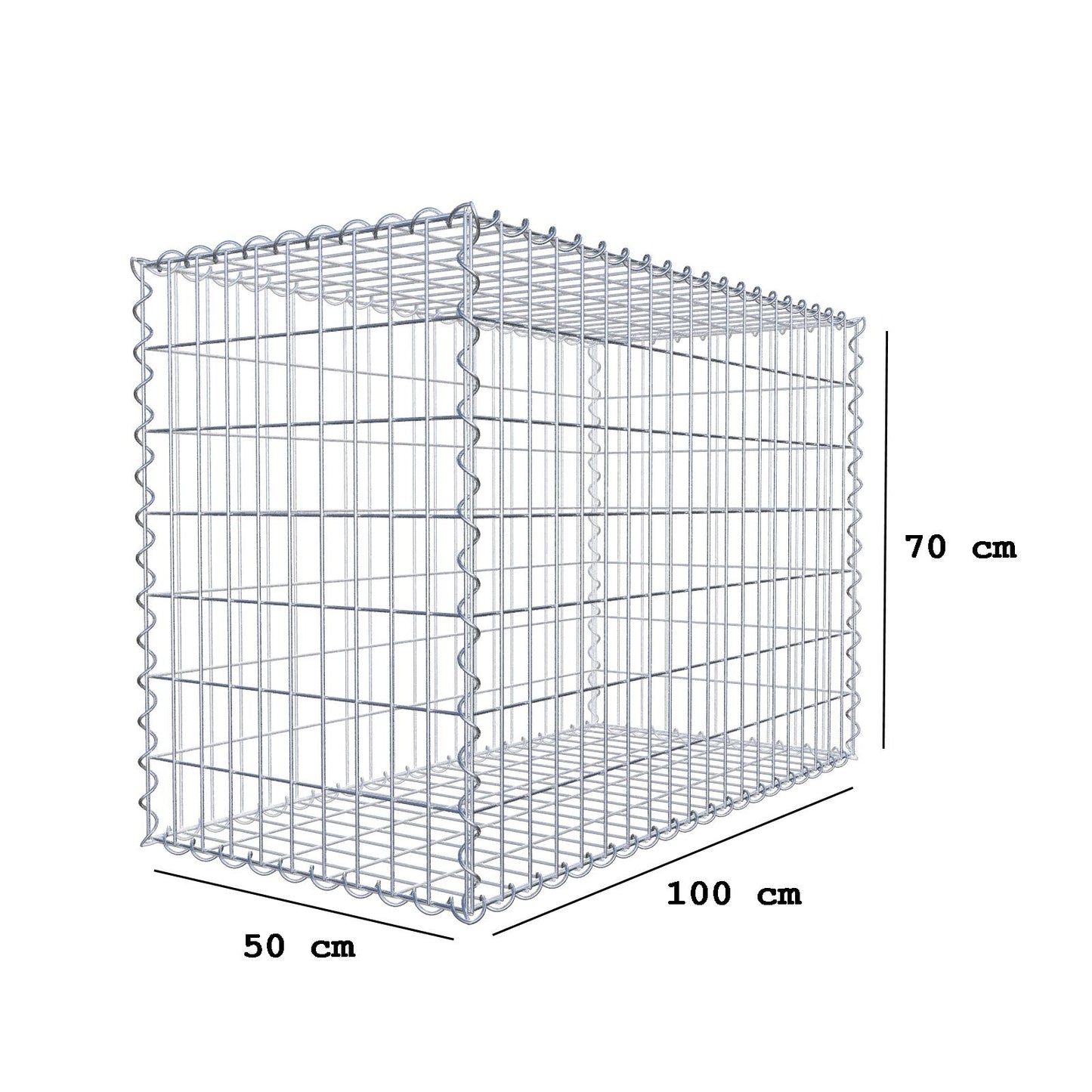 Gabion 100 cm x 70 cm x 50 cm (L x H x D), mesh size 5 cm x 10 cm, spiral