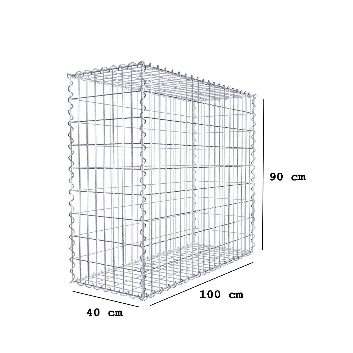 Gabion 100 cm x 90 cm x 40 cm (L x H x D), mesh size 5 cm x 10 cm, spiral