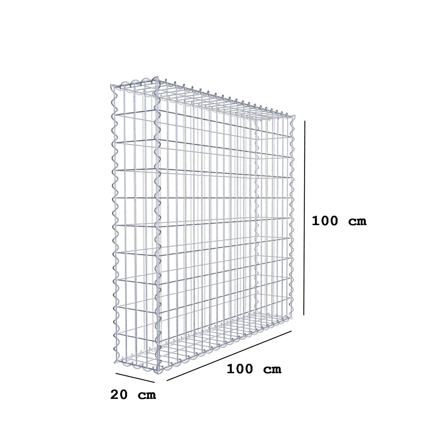 Gabbione 100 cm x 100 cm x 20 cm (L x H x P), maglia 5 cm x 10 cm, spirale