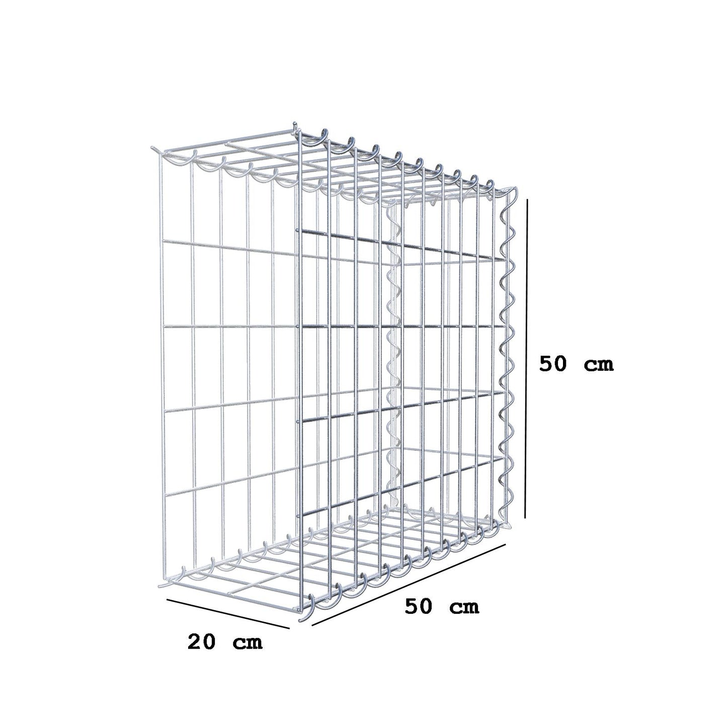 Gabbione aggiuntivo tipo 2 50 cm x 50 cm x 20 cm (L x H x P), dimensione maglia 5 cm x 10 cm, a spirale