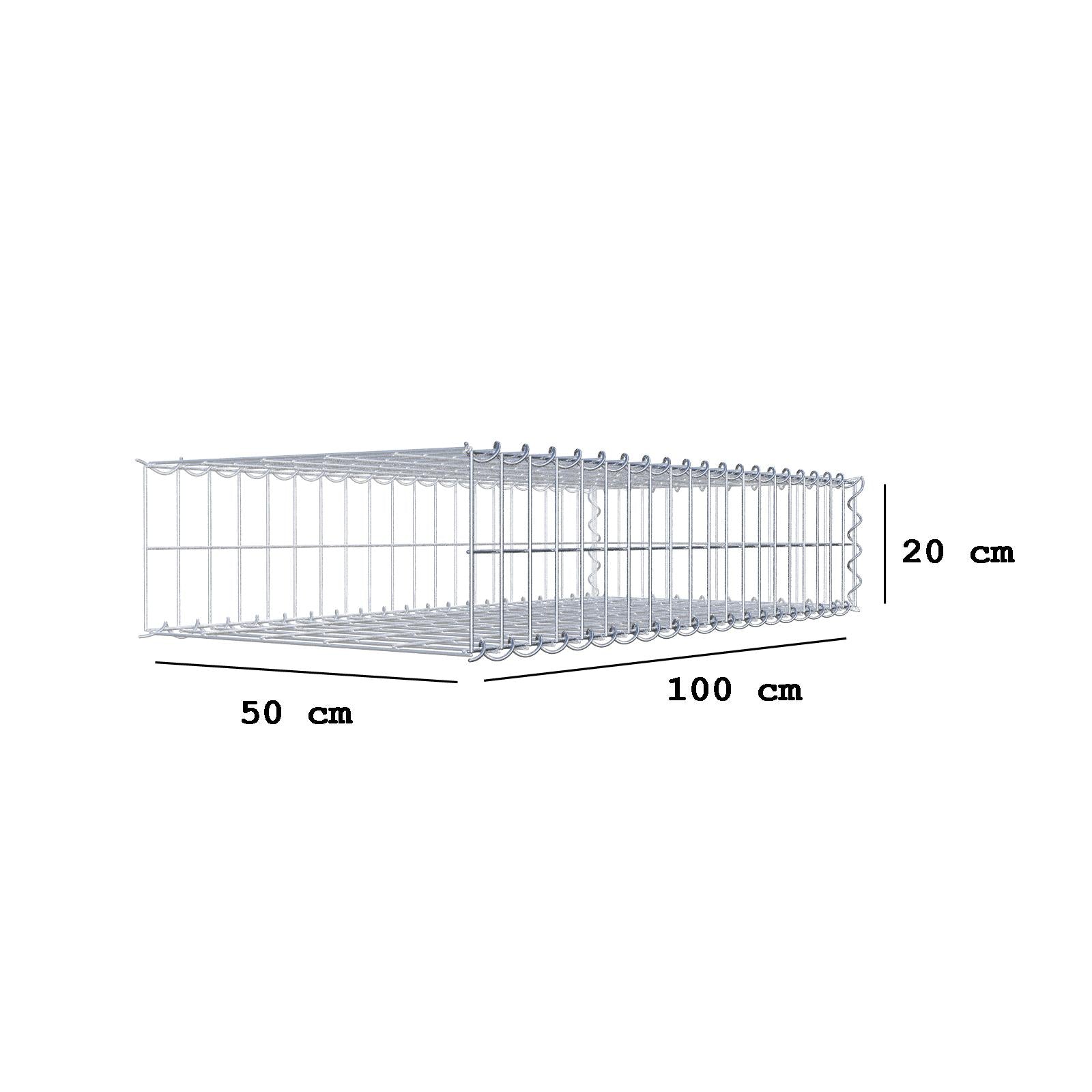 Gabião tipo 2 100 cm x 20 cm x 50 cm (C x A x P), malhagem 5 cm x 10 cm, espiral