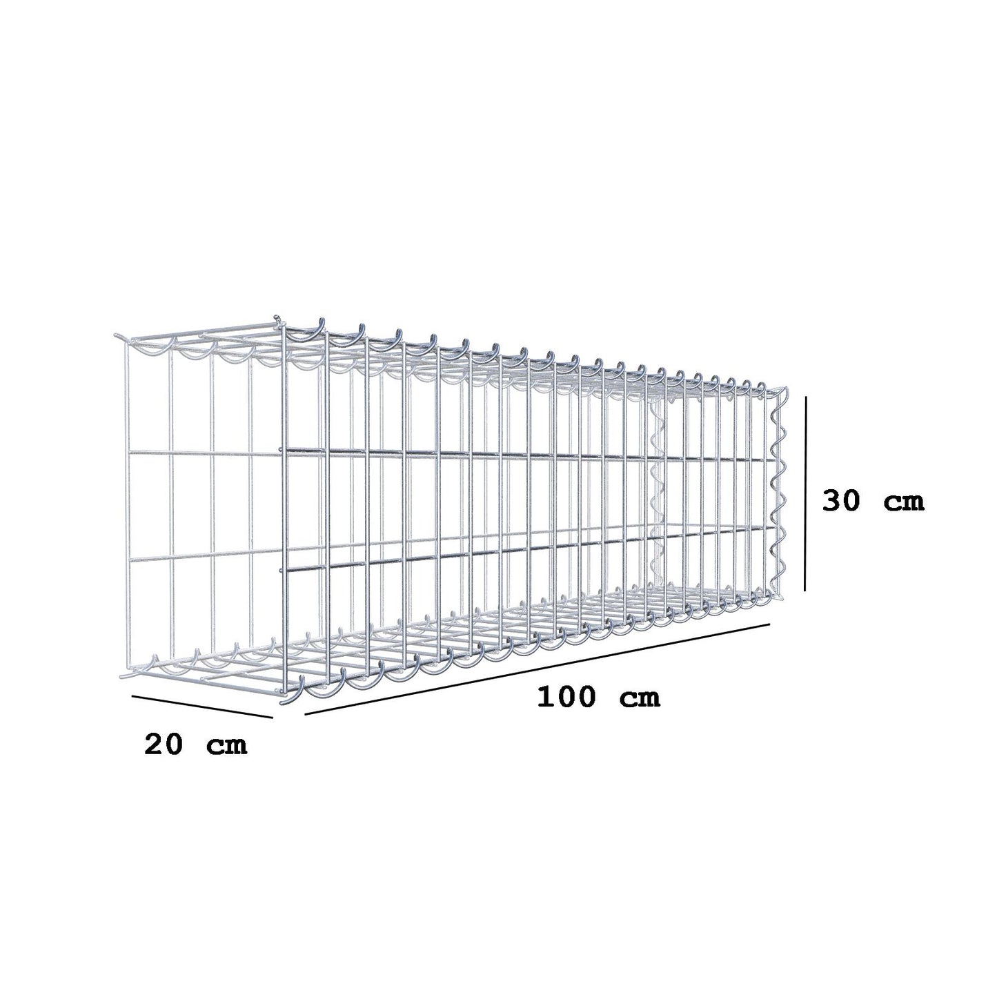 Grown-on gabion type 2 100 cm x 30 cm x 20 cm (L x H x D), mesh size 5 cm x 10 cm, spiral