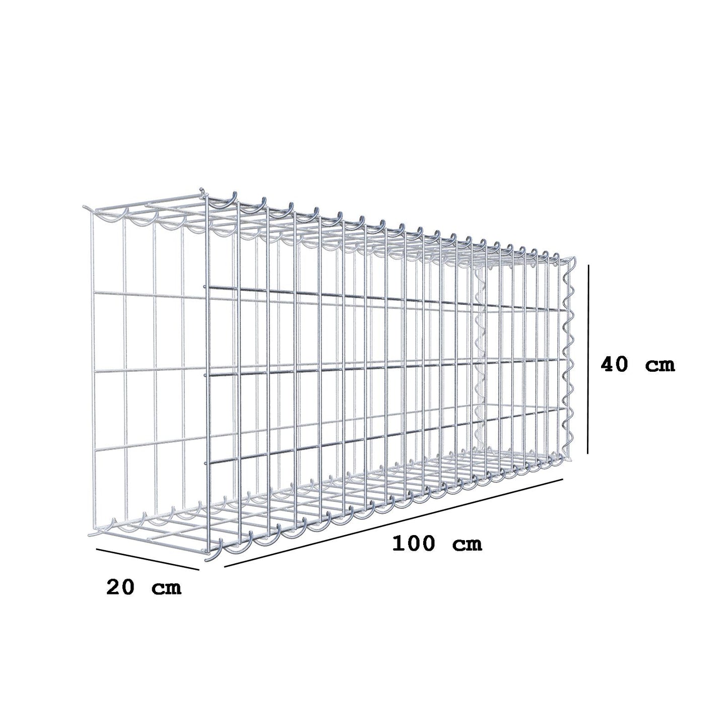 Gavión adulto tipo 2 100 cm x 40 cm x 20 cm (largo x alto x profundidad), tamaño de malla 5 cm x 10 cm, espiral