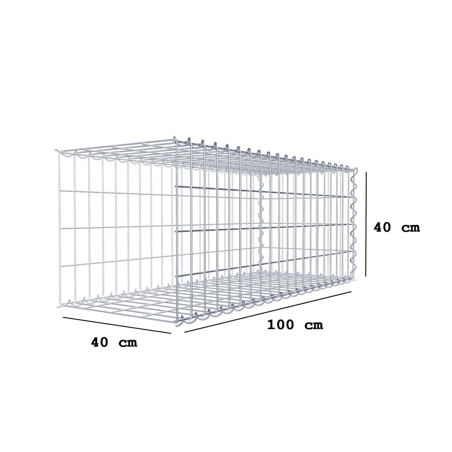 Grown-on gabion type 2 100 cm x 40 cm x 40 cm (L x H x D), mesh size 5 cm x 10 cm, spiral